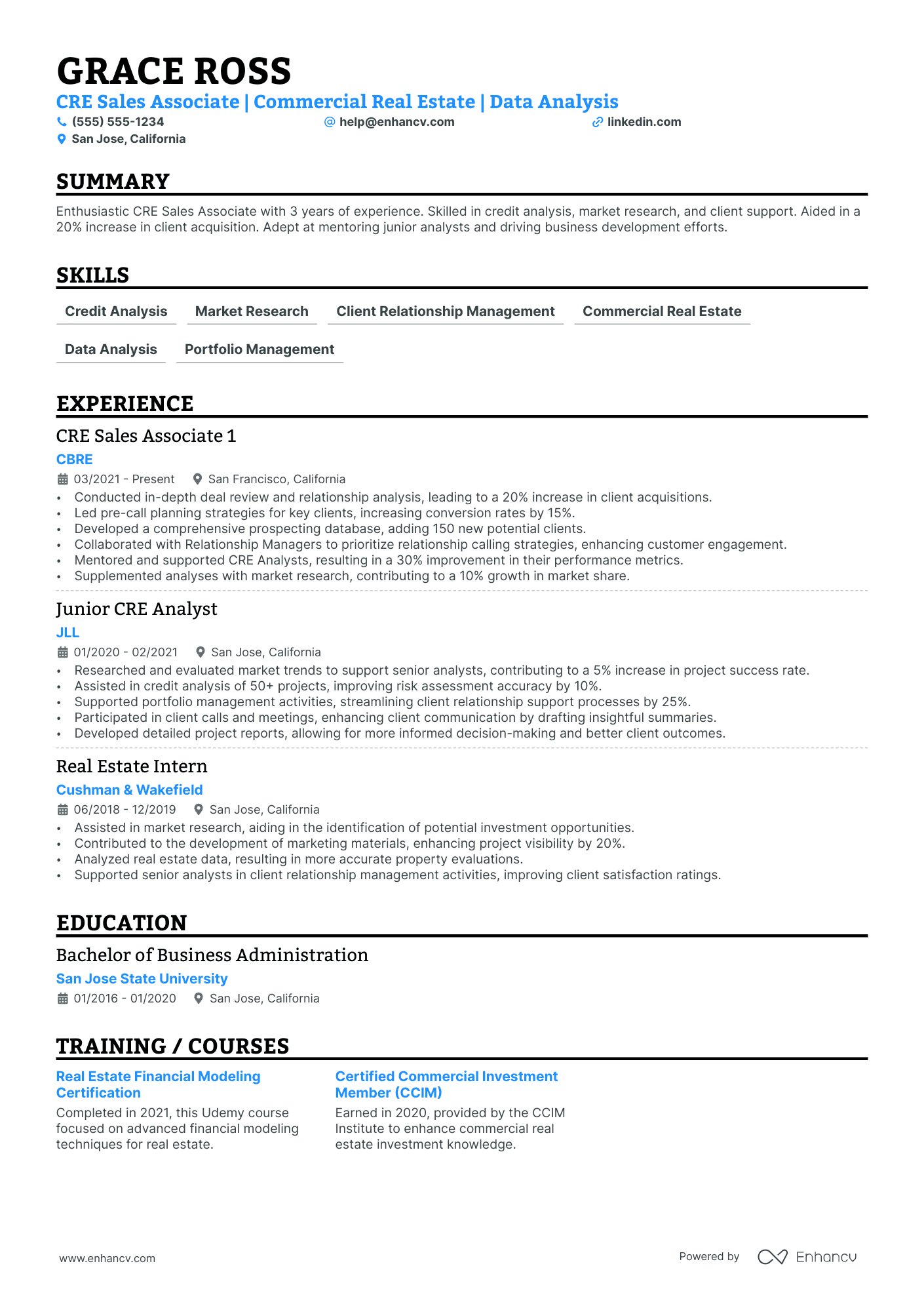 Commercial Realtor resume example