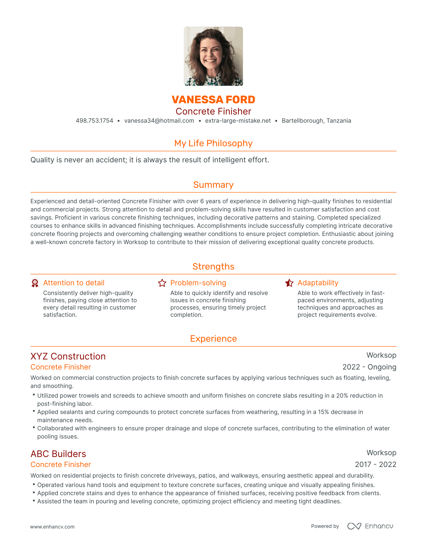 Modern Concrete Finisher Resume Example