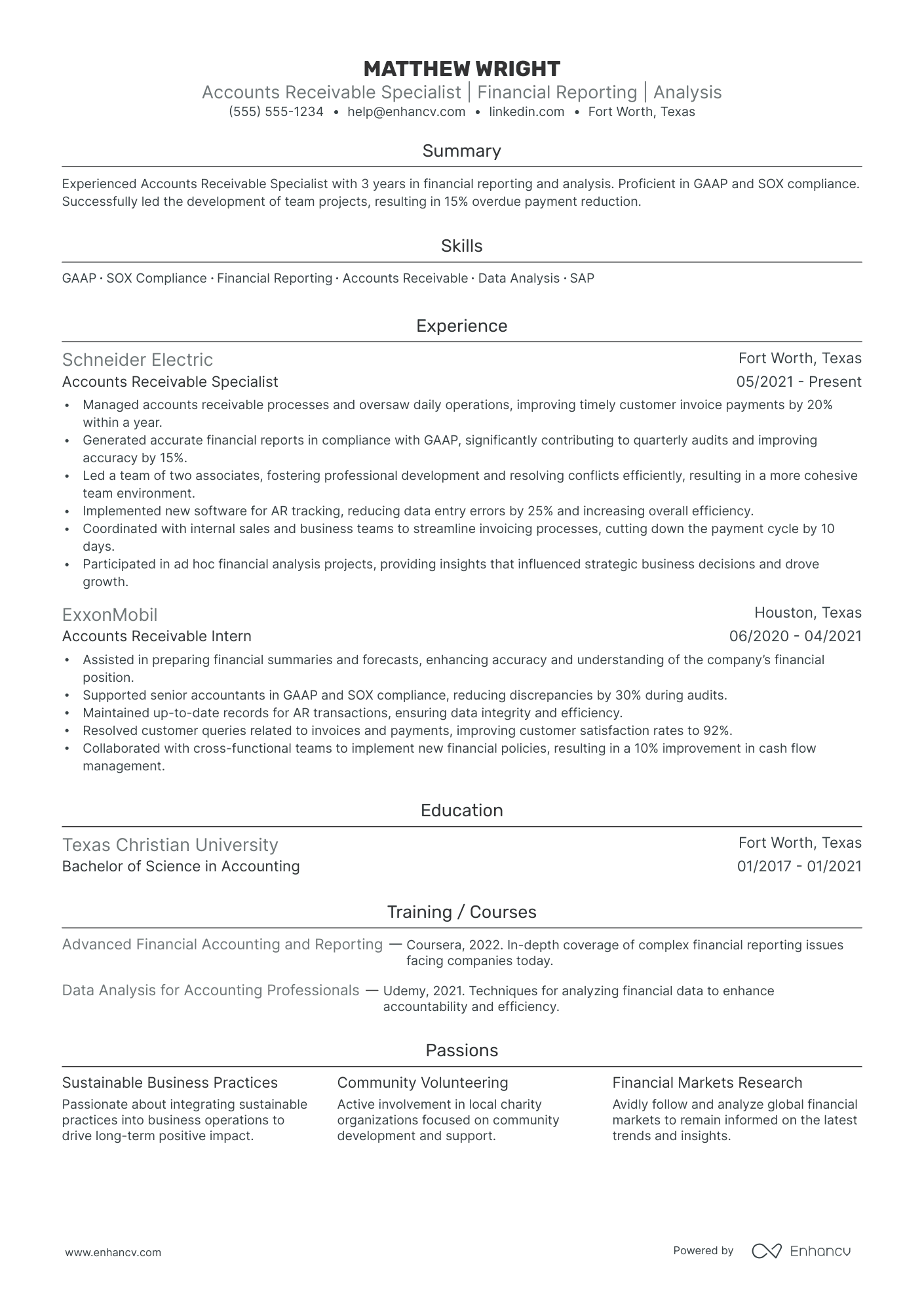 Accounts Receivable Manager resume example