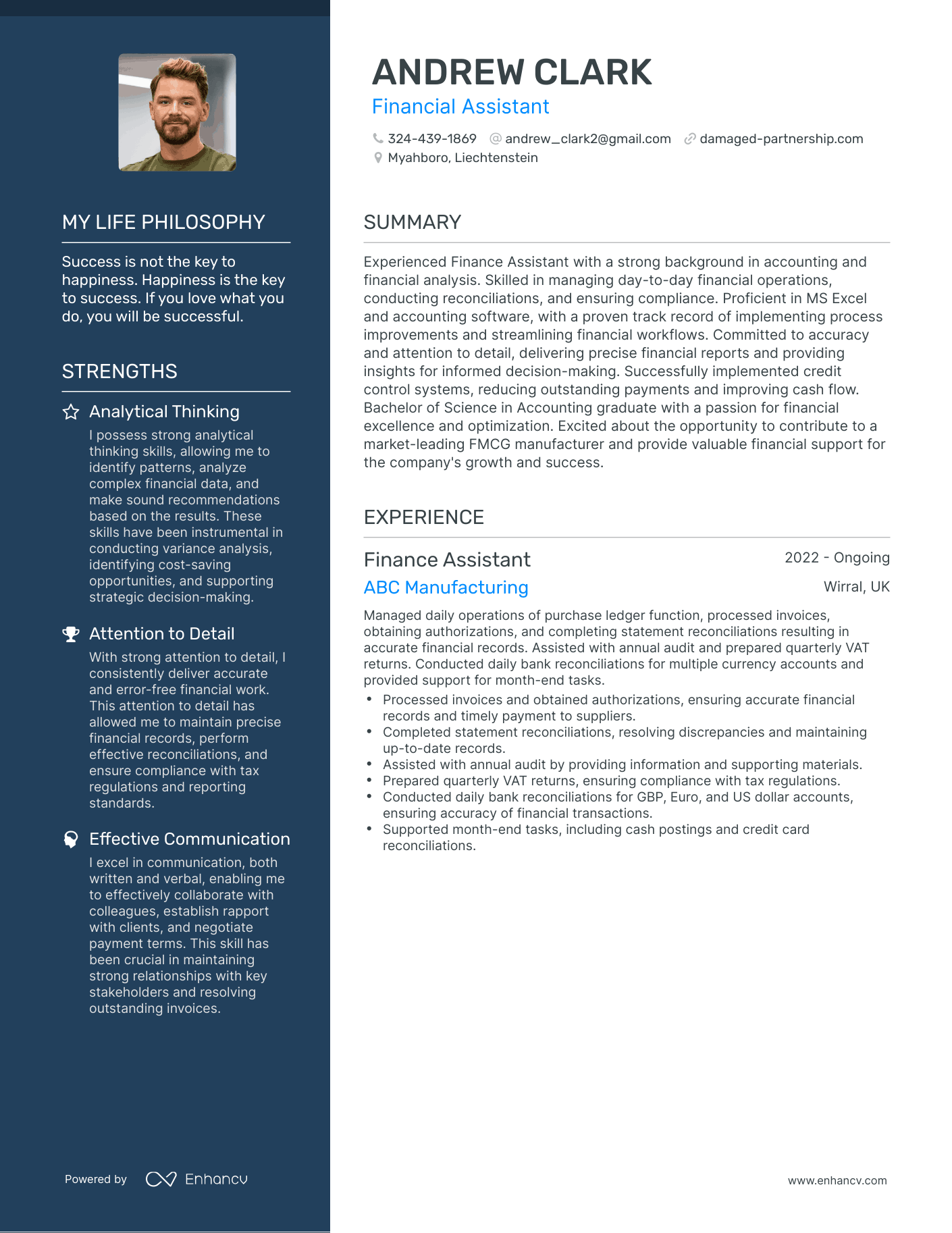 Financial Assistant resume example