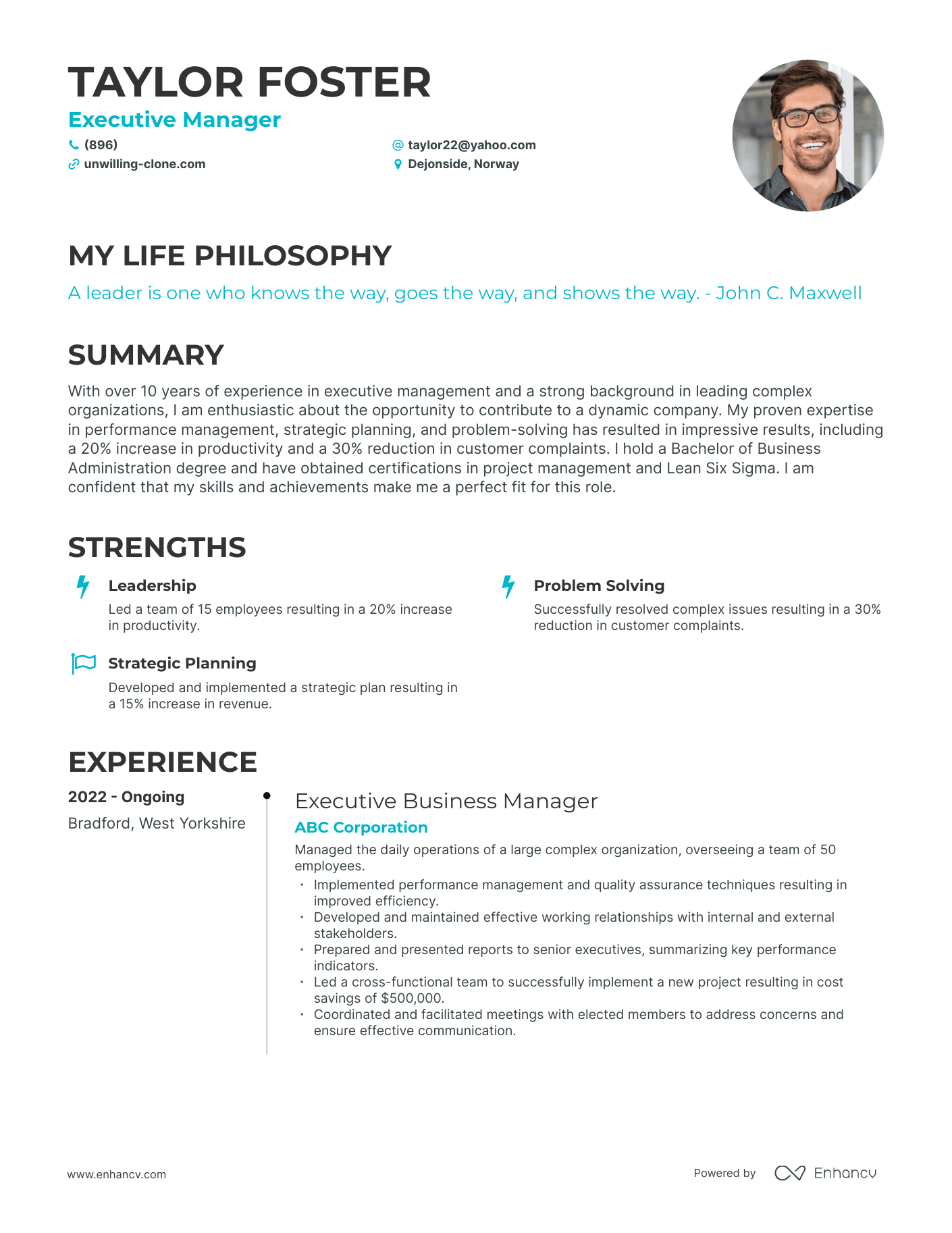 Creative Executive Manager Resume Example