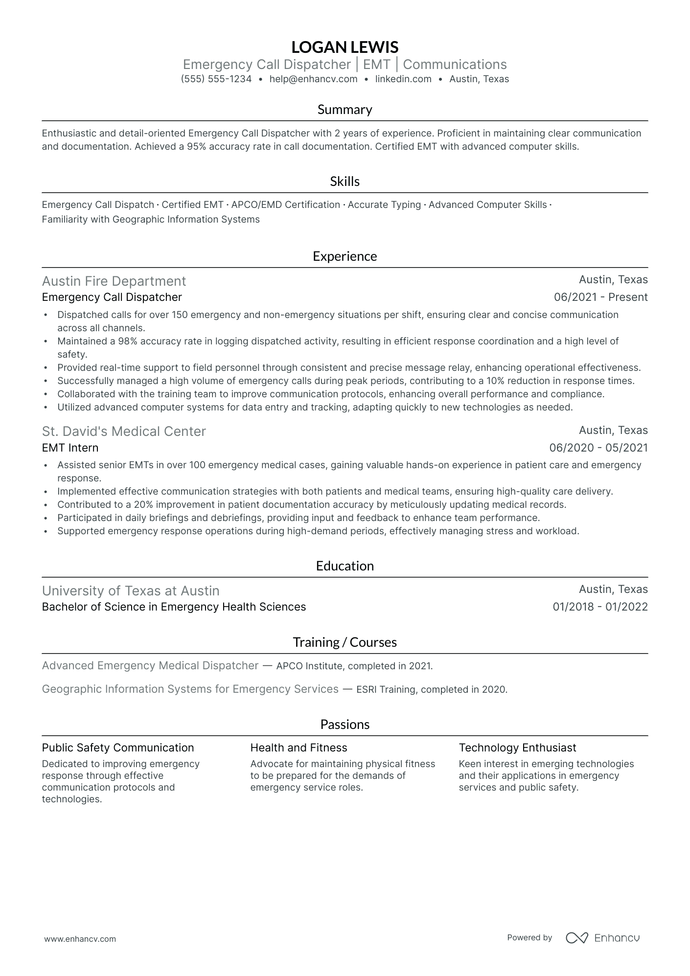 Fire Department Dispatcher resume example