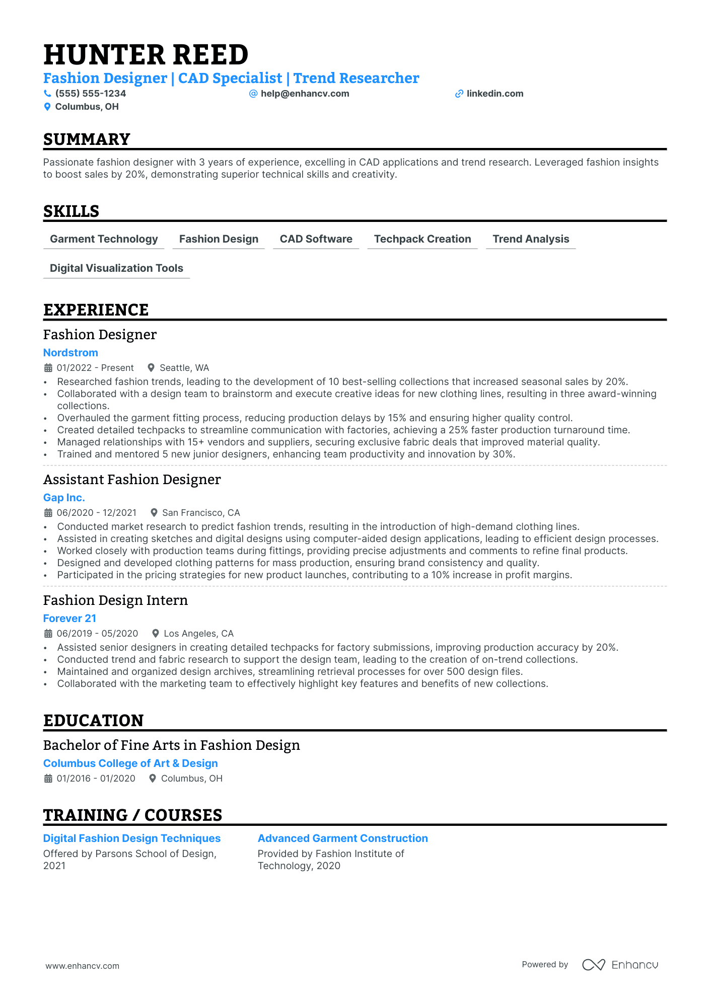 Fashion Designer resume example