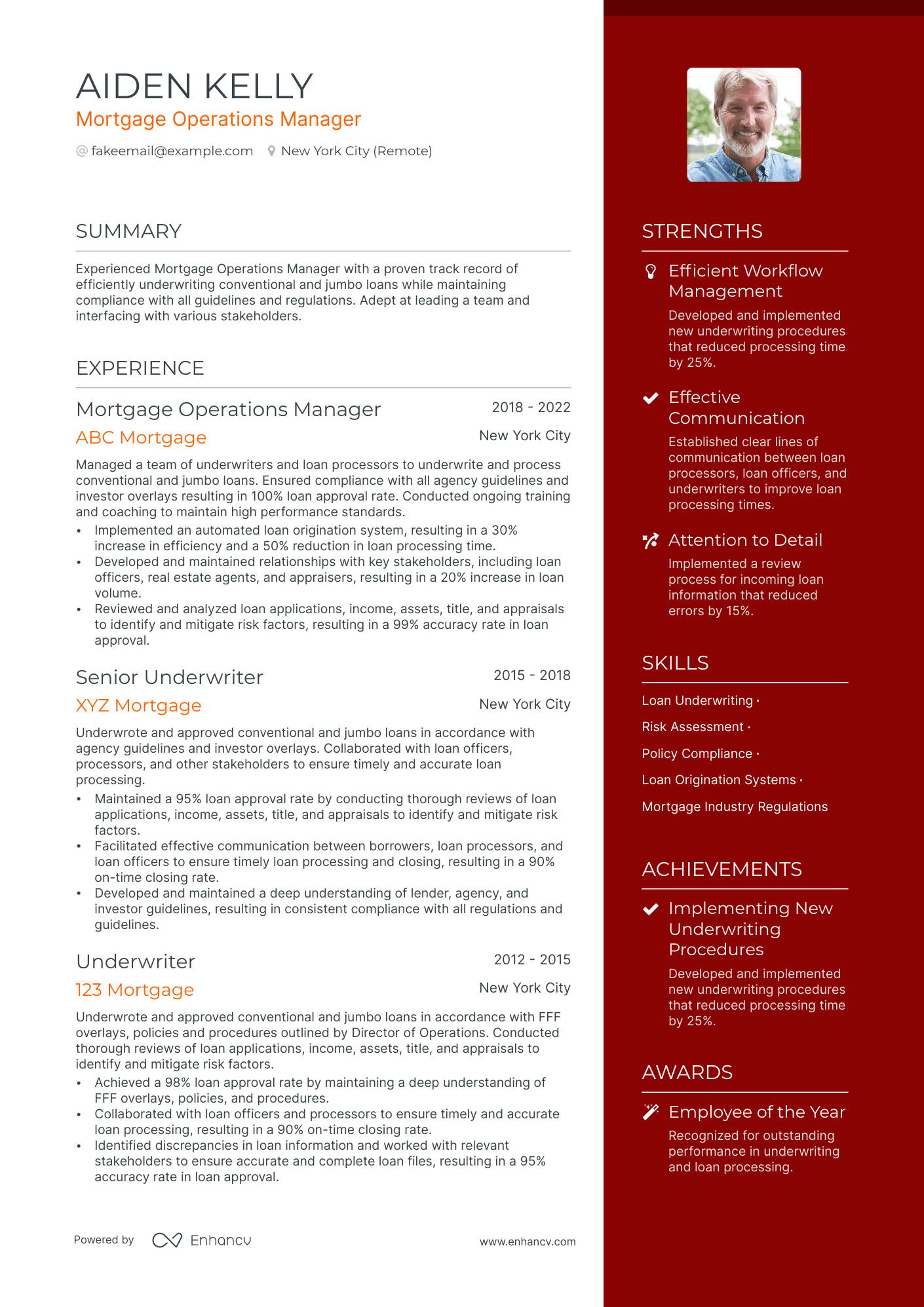 mortgage operations manager resume example