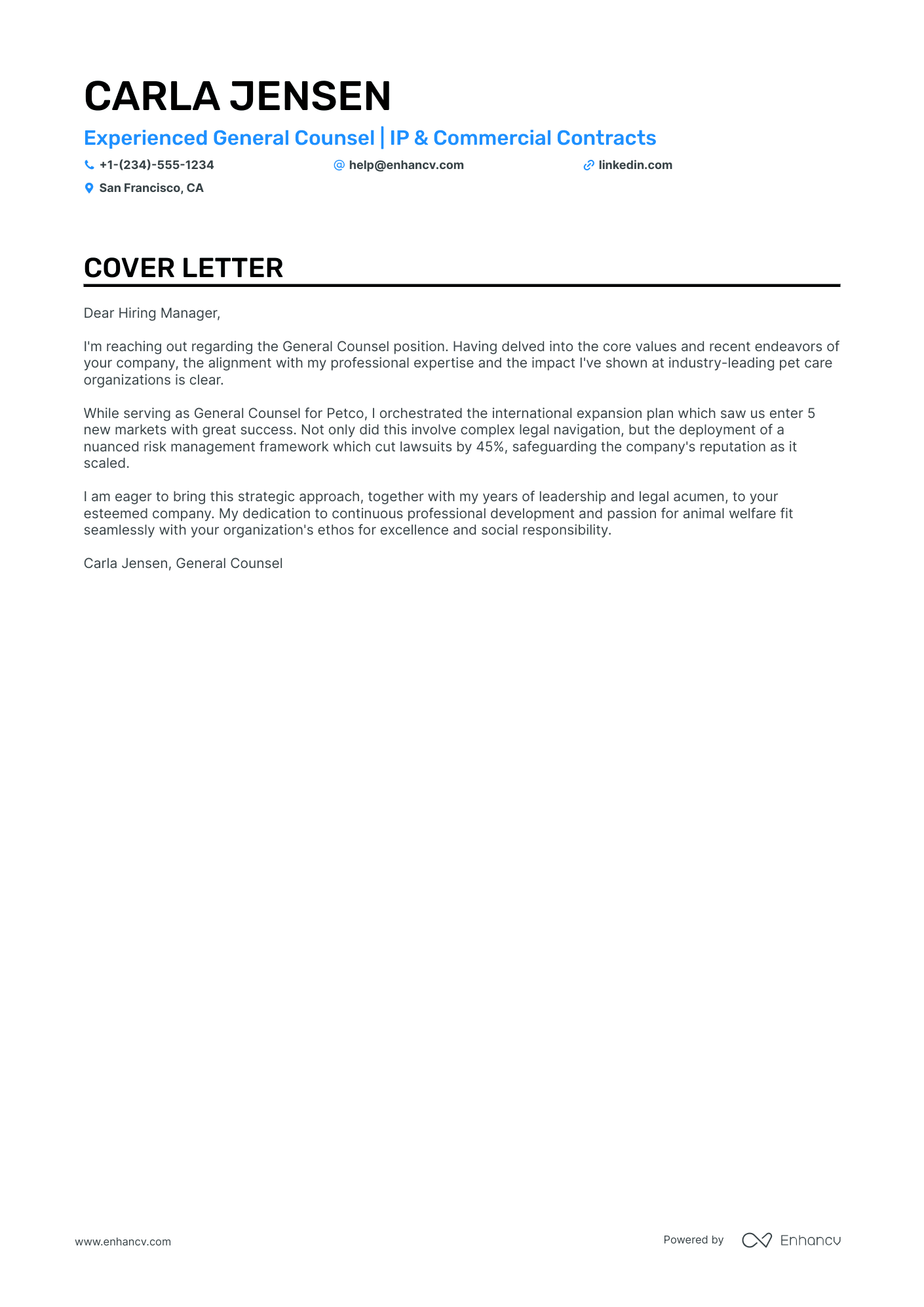 General Counsel cover letter