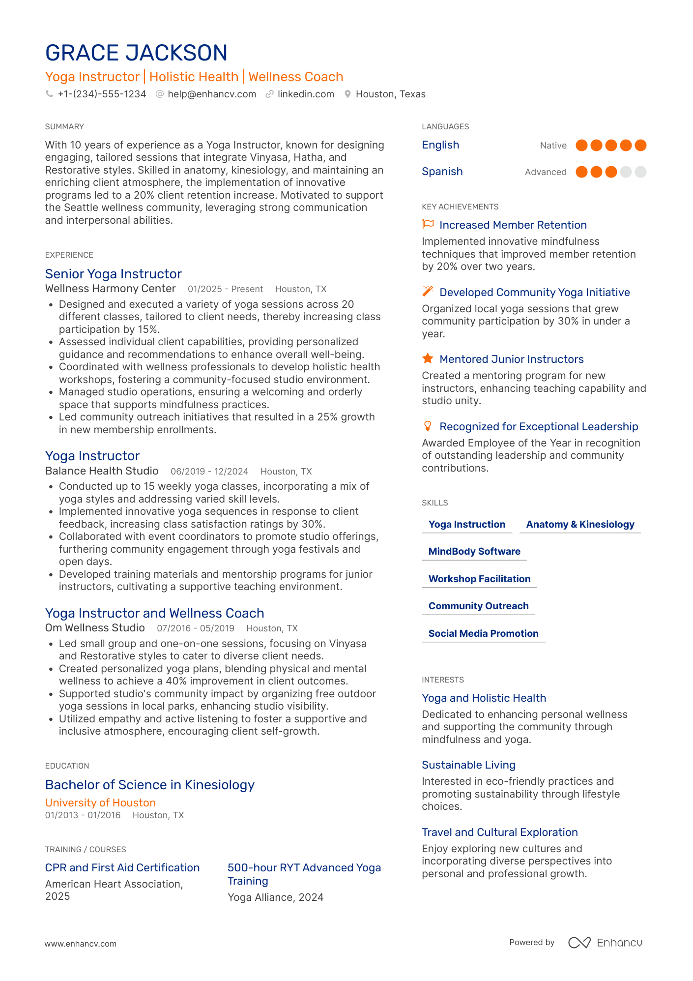 Yoga Instructor resume example