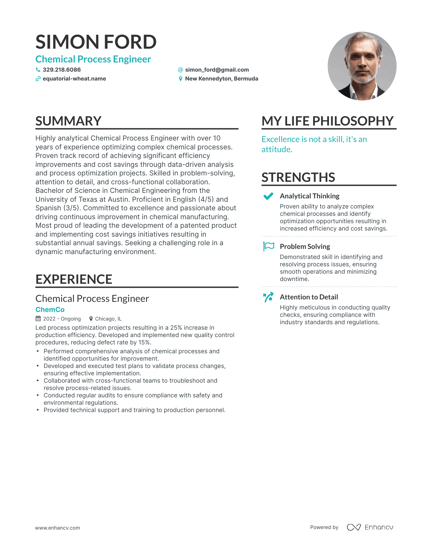 Chemical Process Engineer resume example