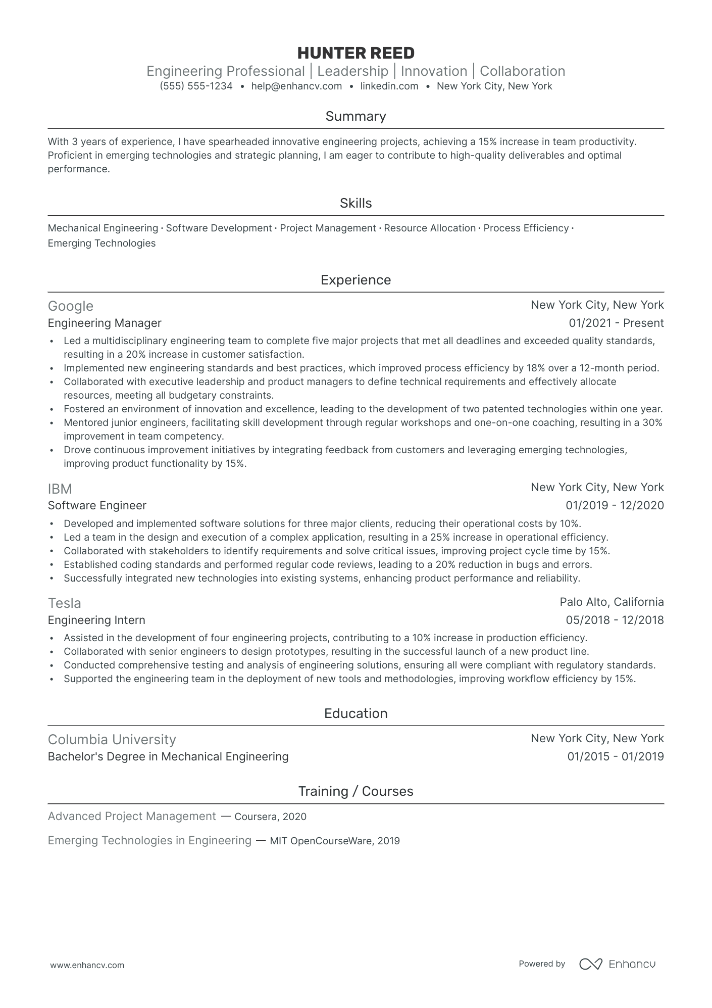 Chief Automotive Engineer resume example