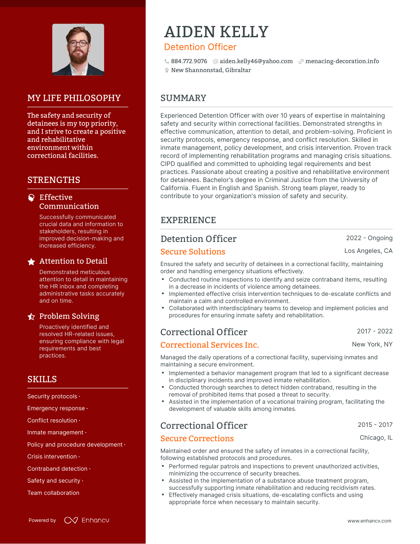 Creative Detention Officer Resume Example