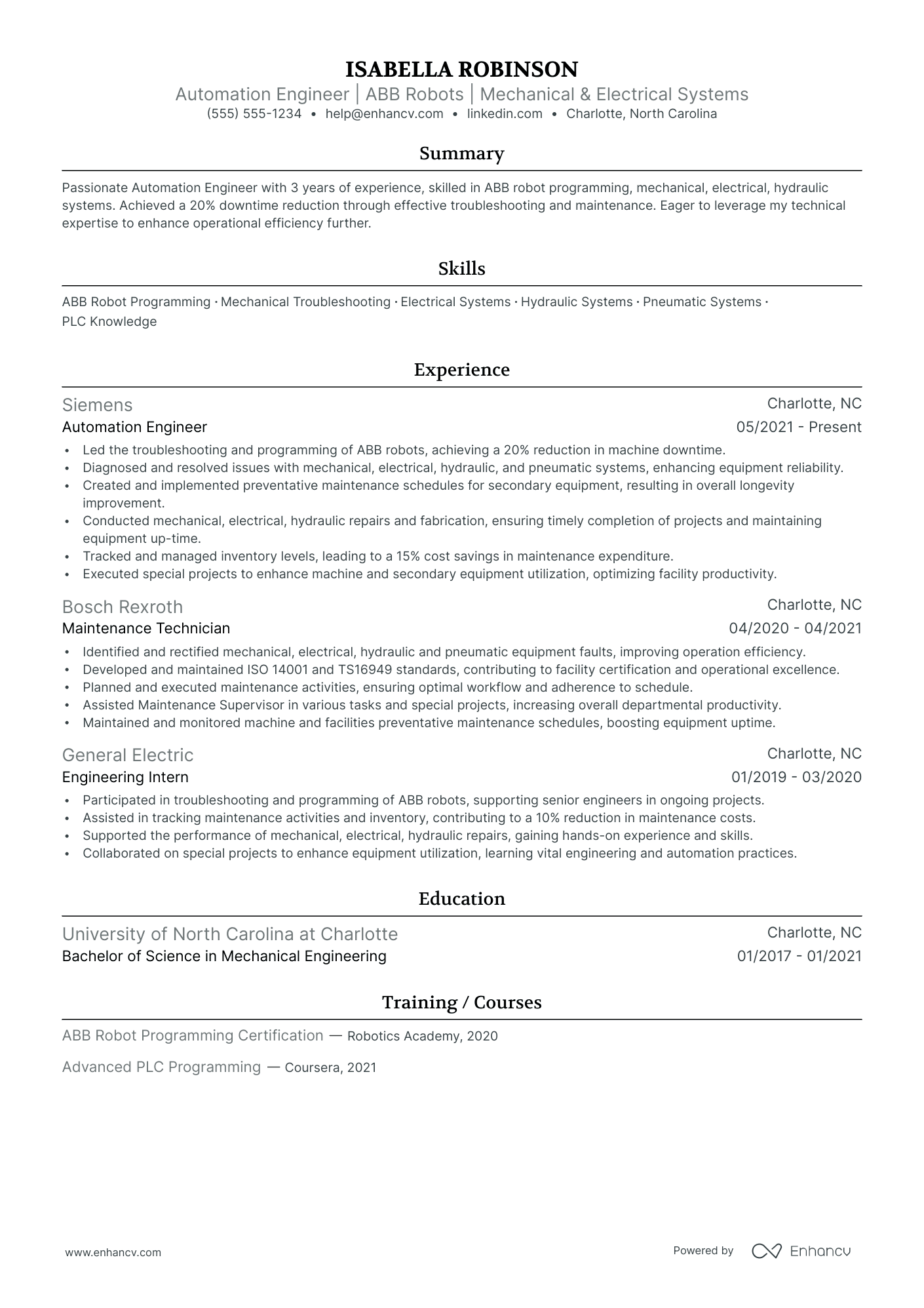 Robotics Engineer resume example