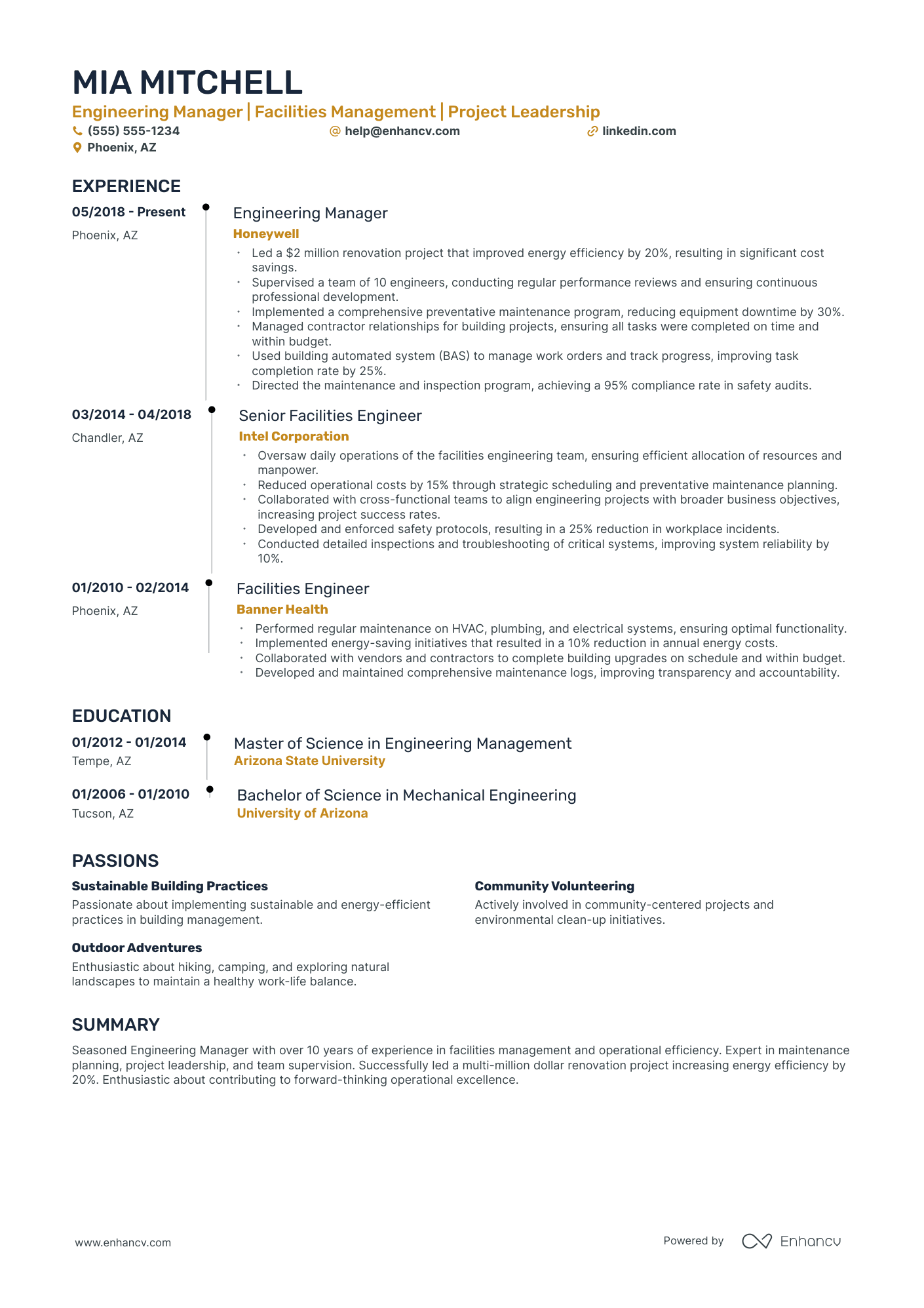 Junior Engineering Manager resume example