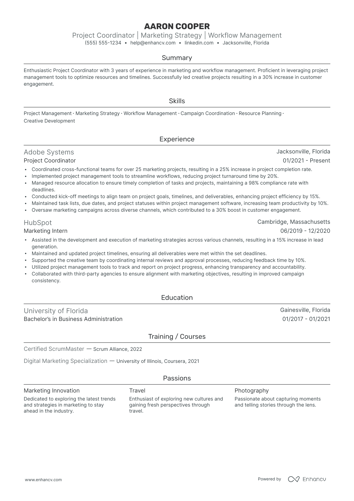 Marketing Project Coordinator resume example