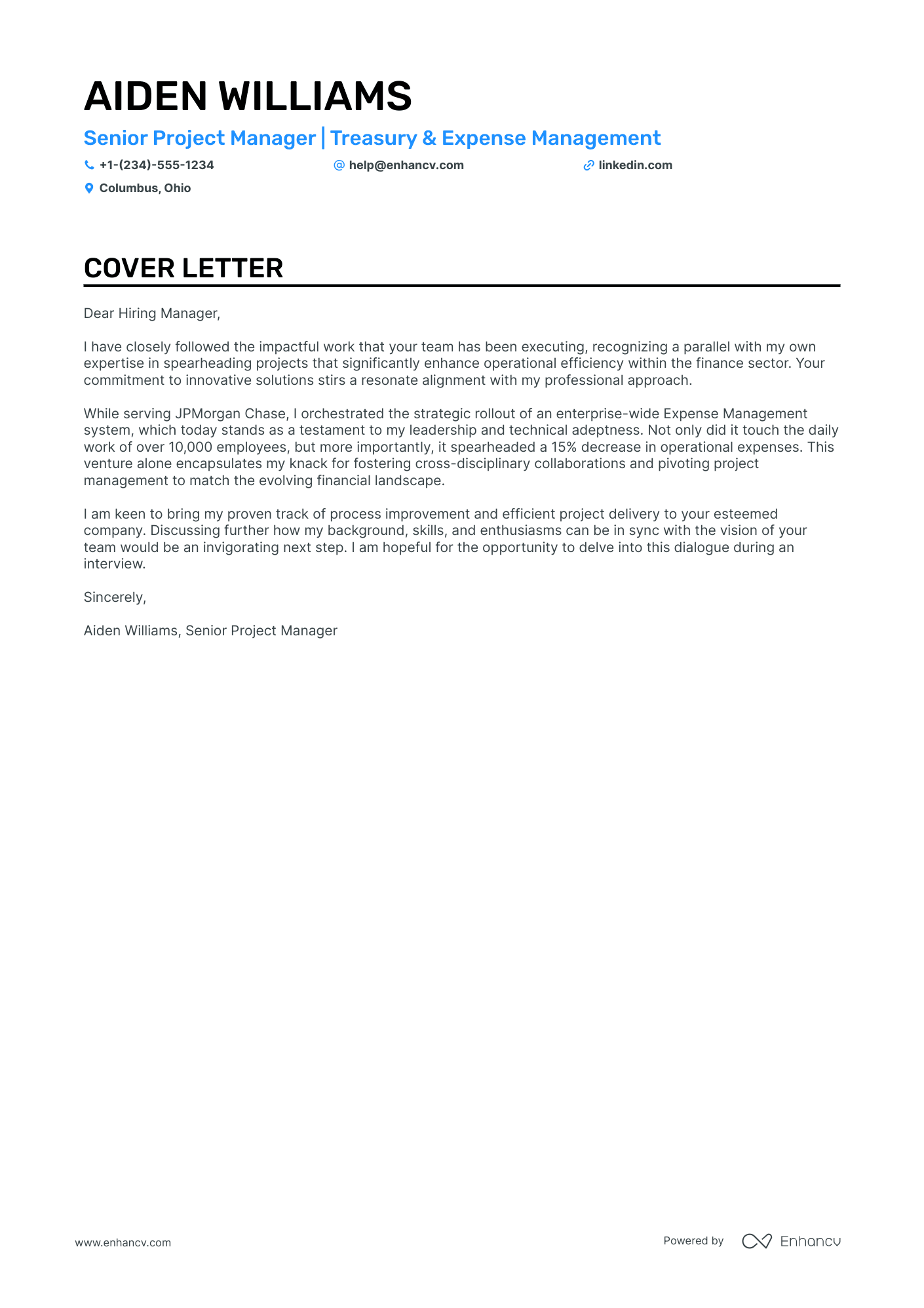 Business Project Manager cover letter