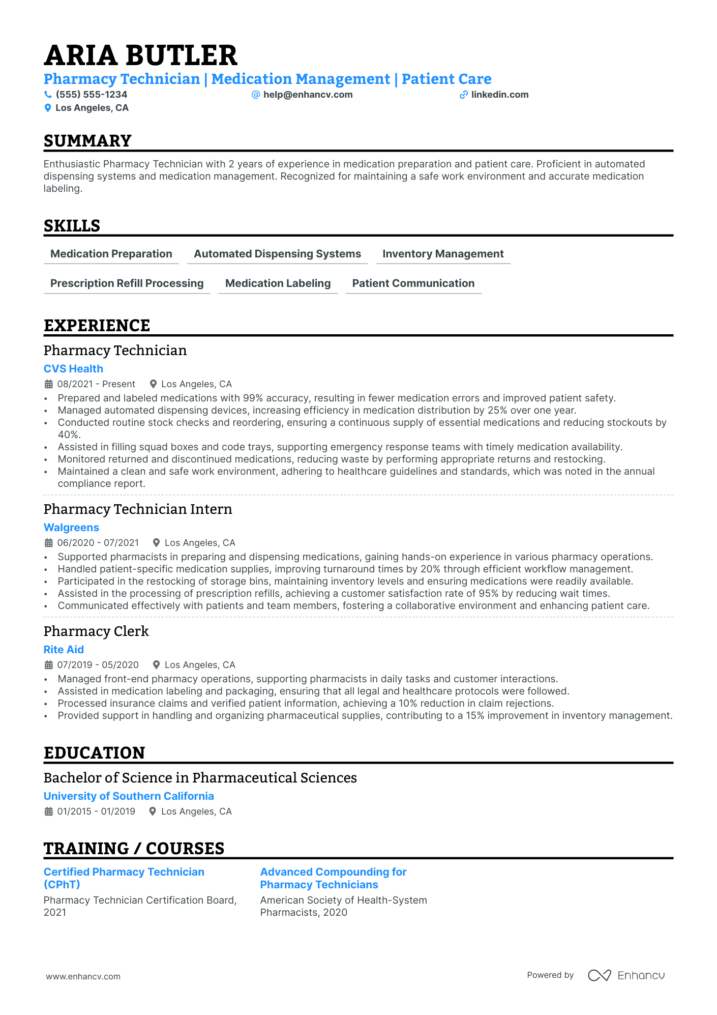 Pharmacy Tech resume example