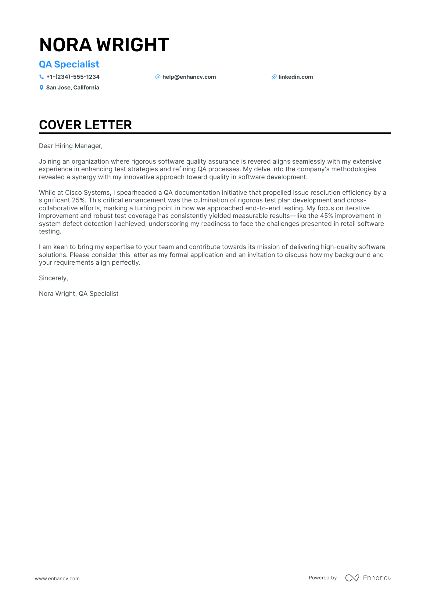 Software Test Engineer cover letter