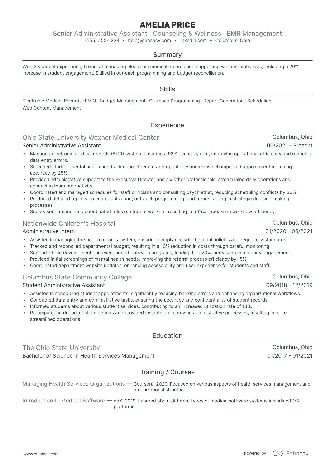 Senior Administrative Assistant resume example