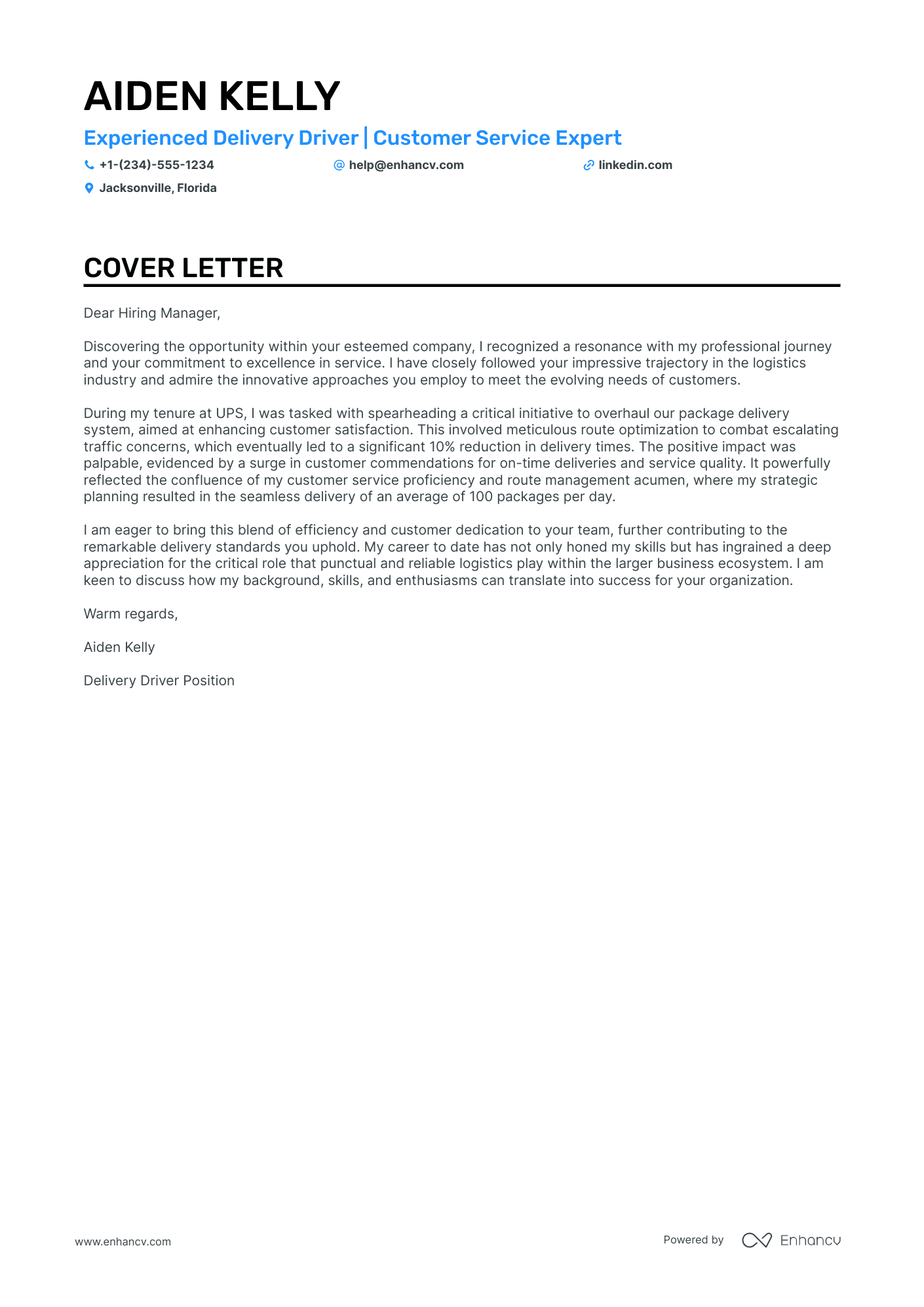Amazon Delivery Driver cover letter