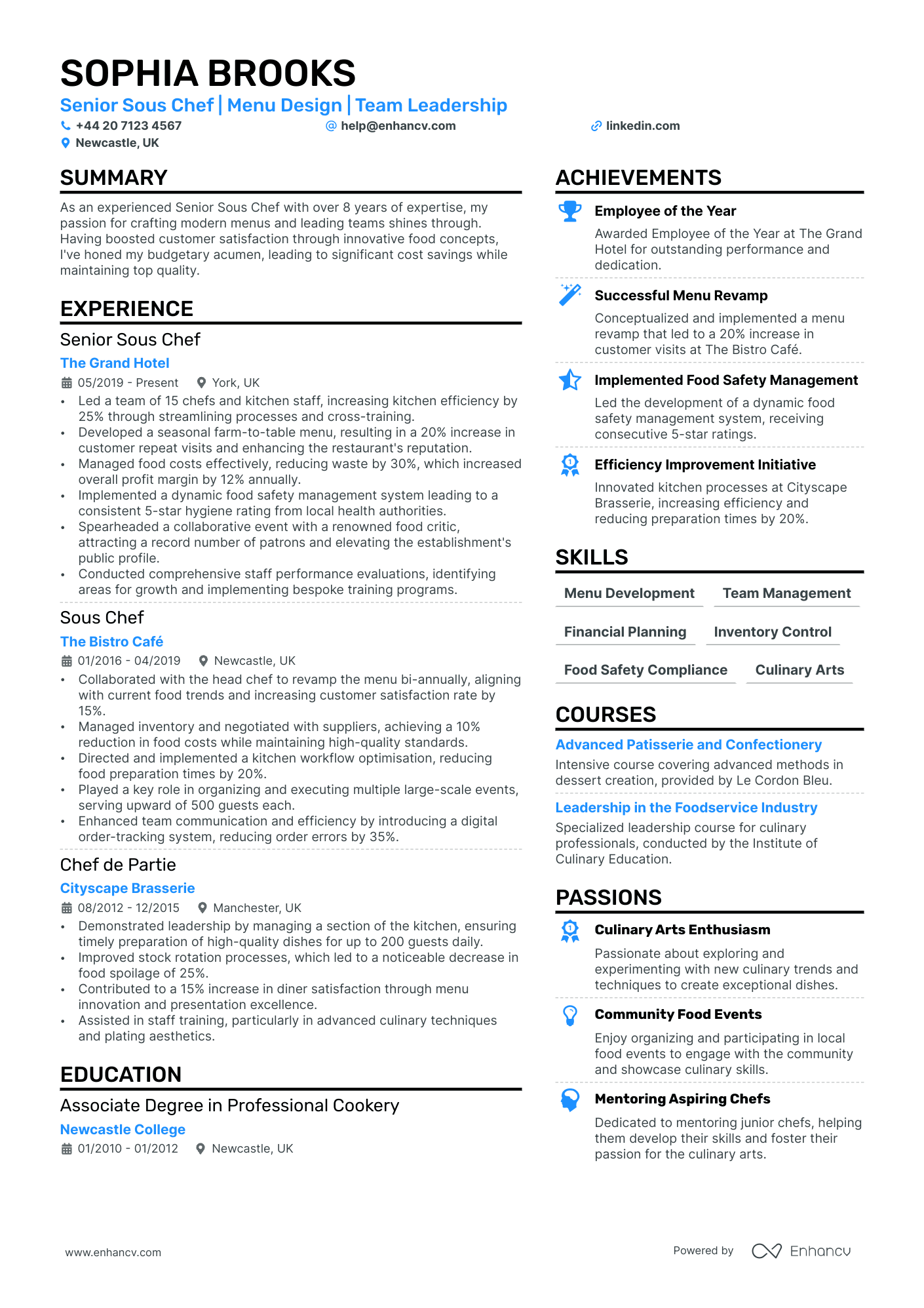 Sous Chef cv example
