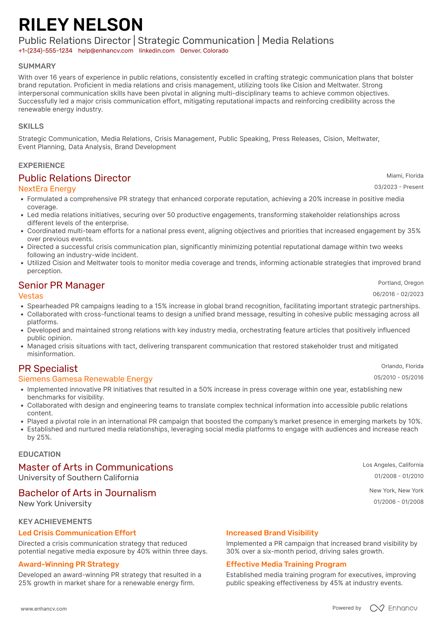 Public Relations Director resume example