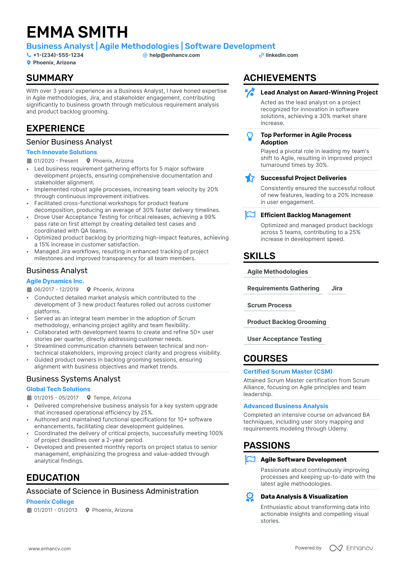 Agile Business Analyst resume example