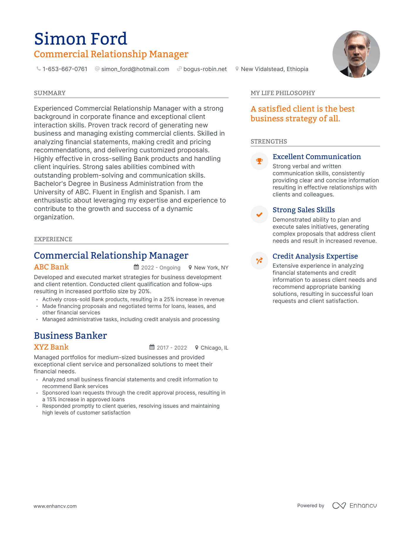Commercial Relationship Manager resume example