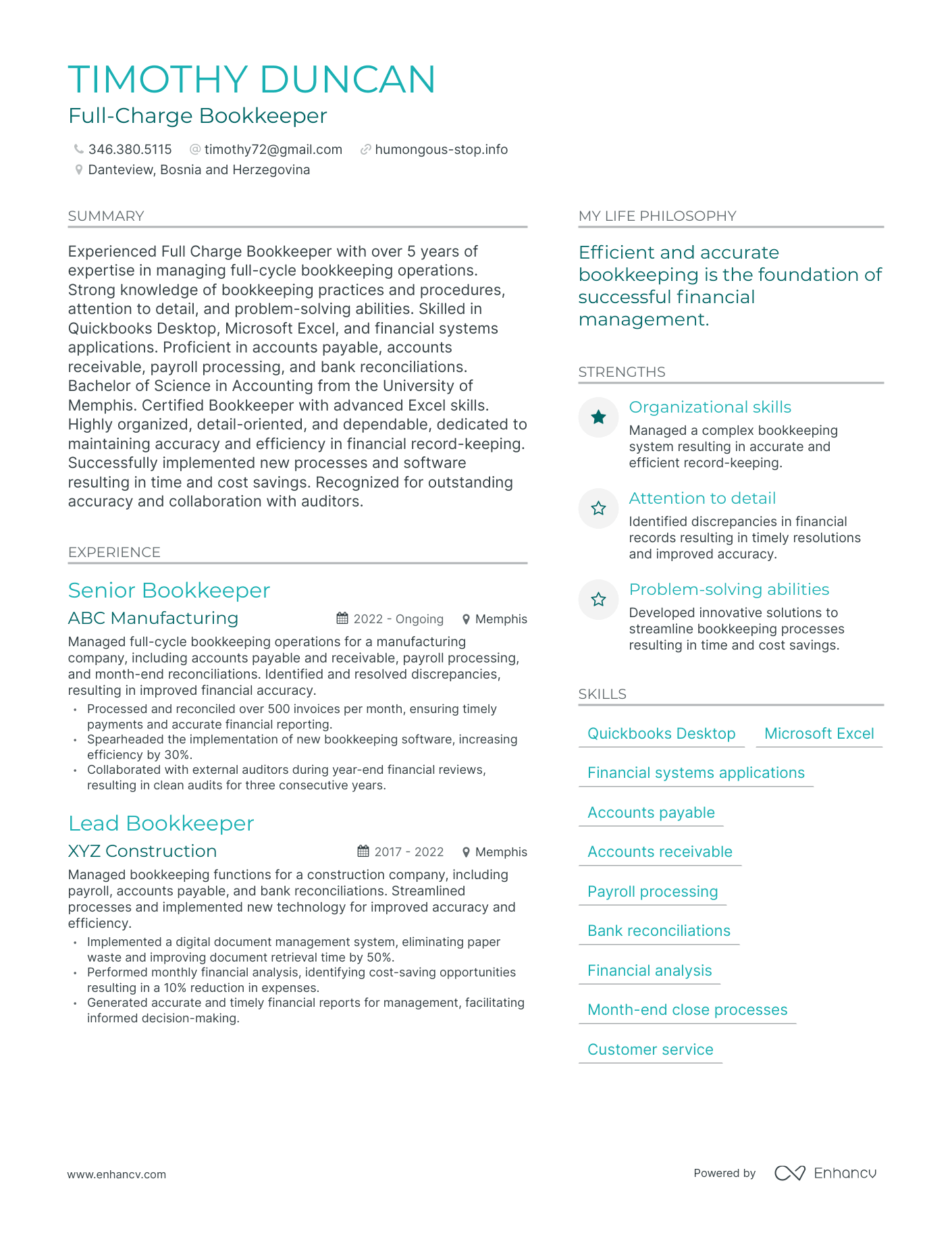 3 Full Charge Bookkeeper Resume Examples How To Guide For 2023