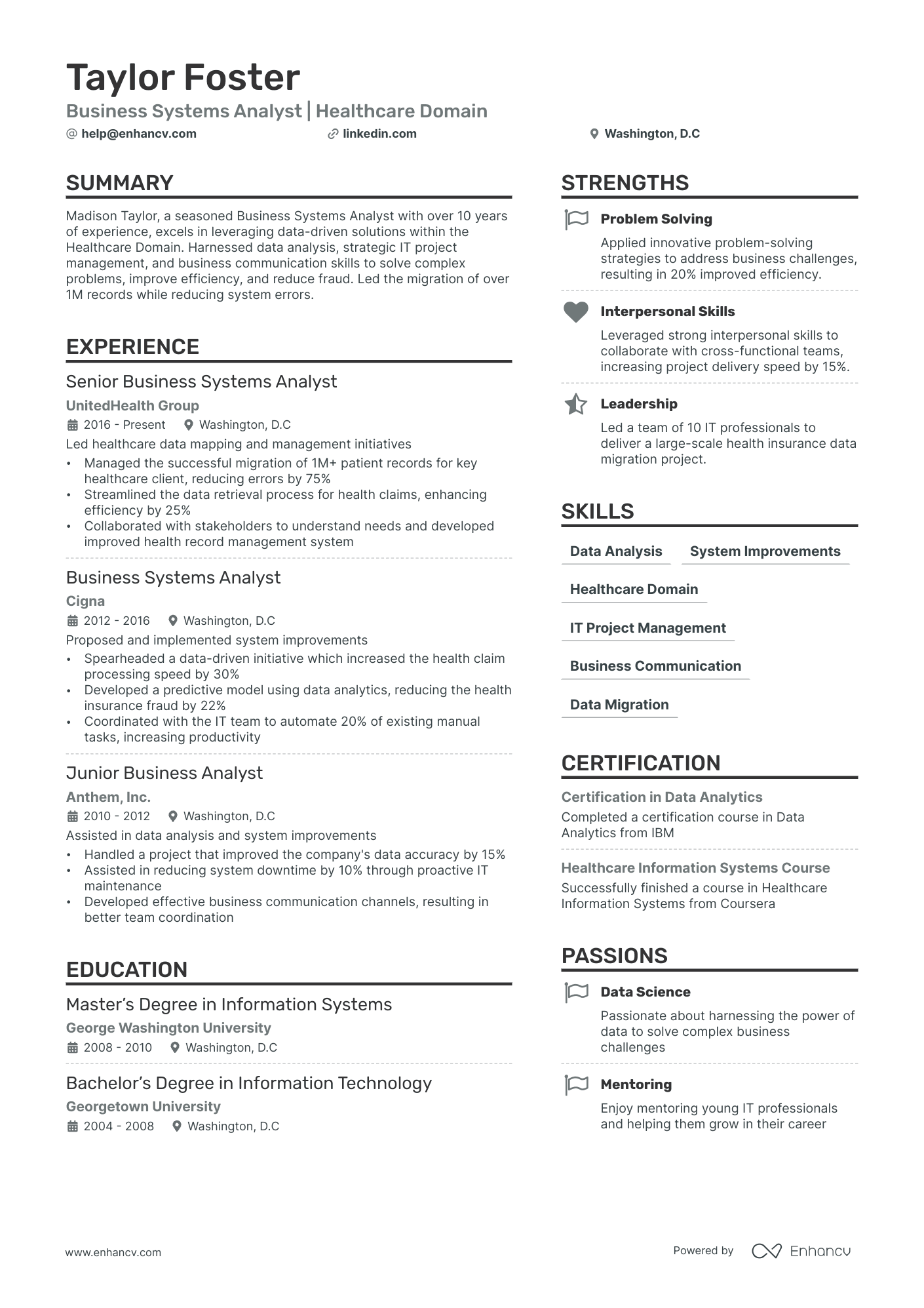 Business System Analyst resume example
