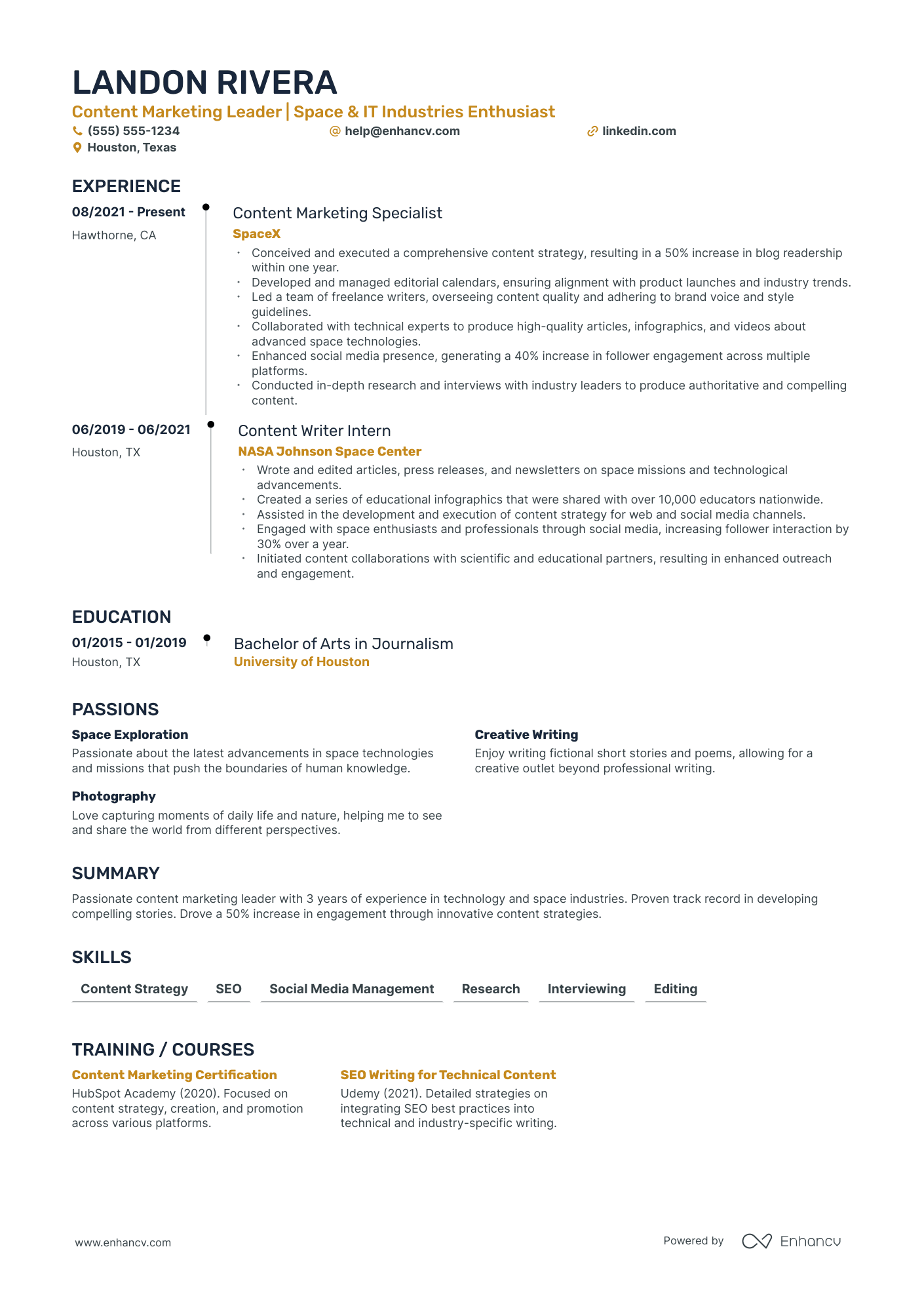 Content Marketing Manager resume example