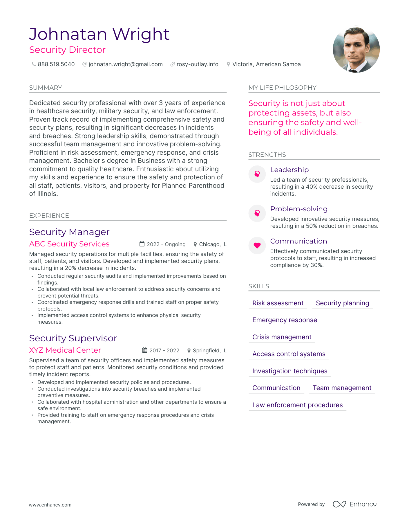 Security Director resume example