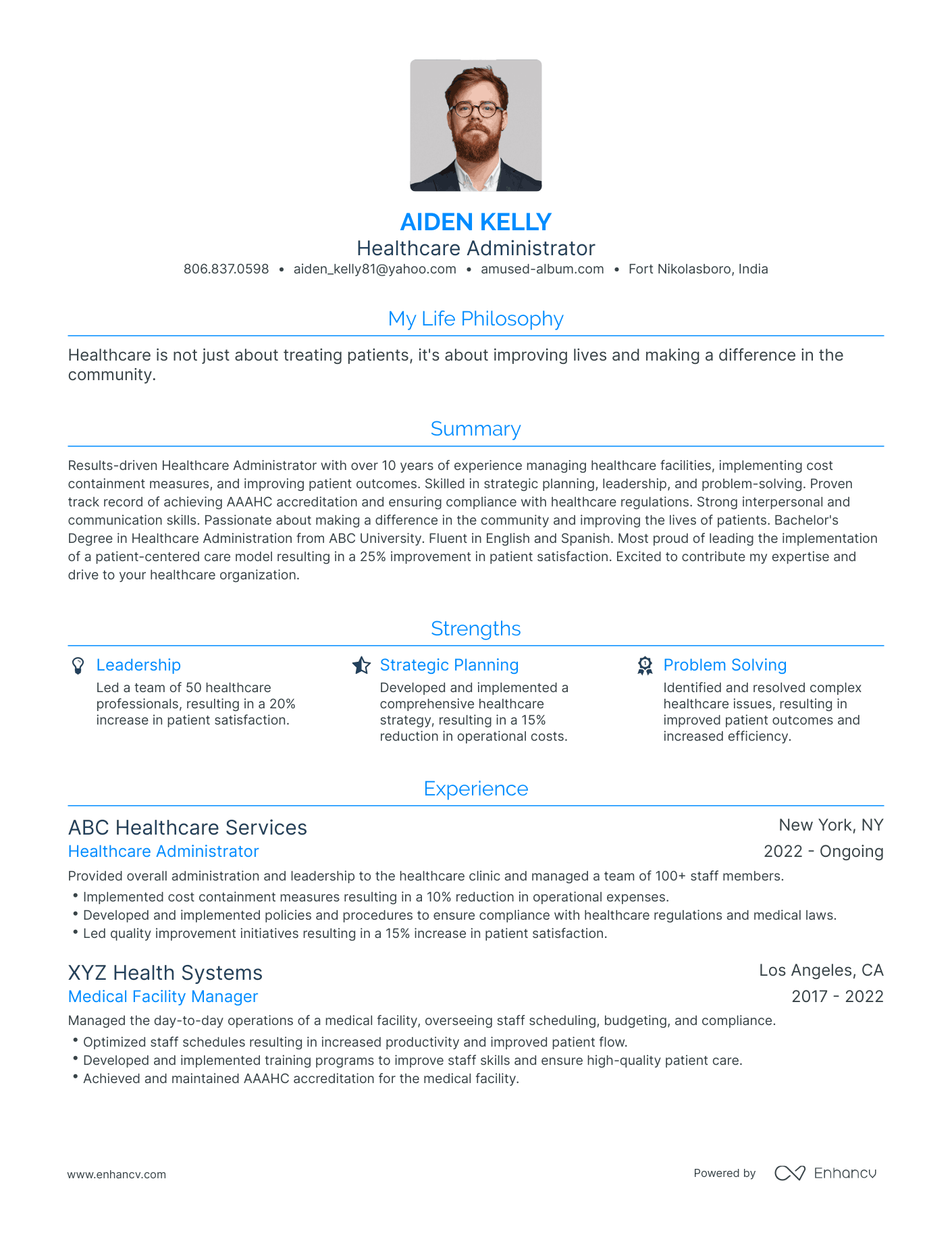 Modern Healthcare Administrator Resume Example