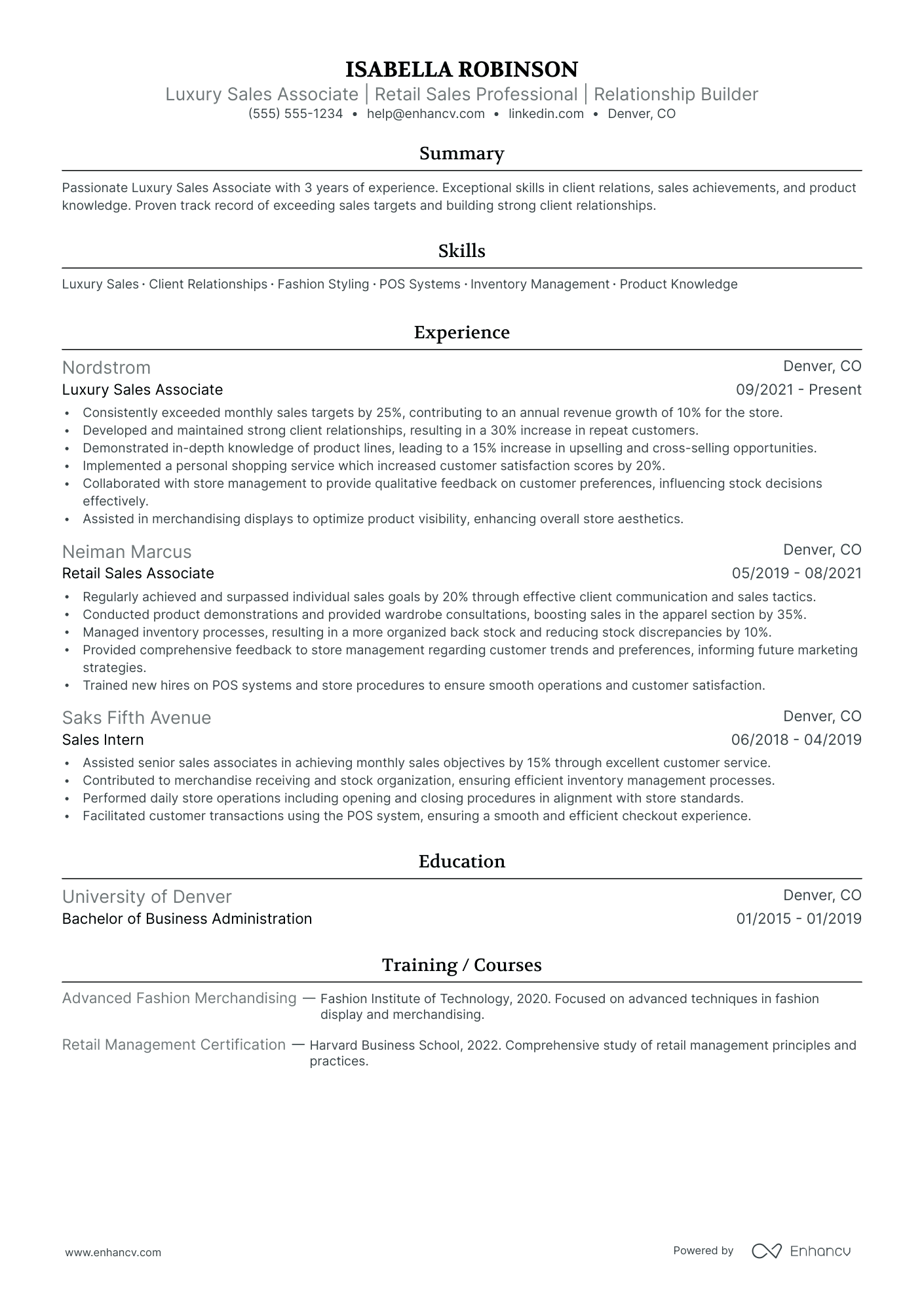 Luxury Goods Sales Associate Resume Example Resume Example