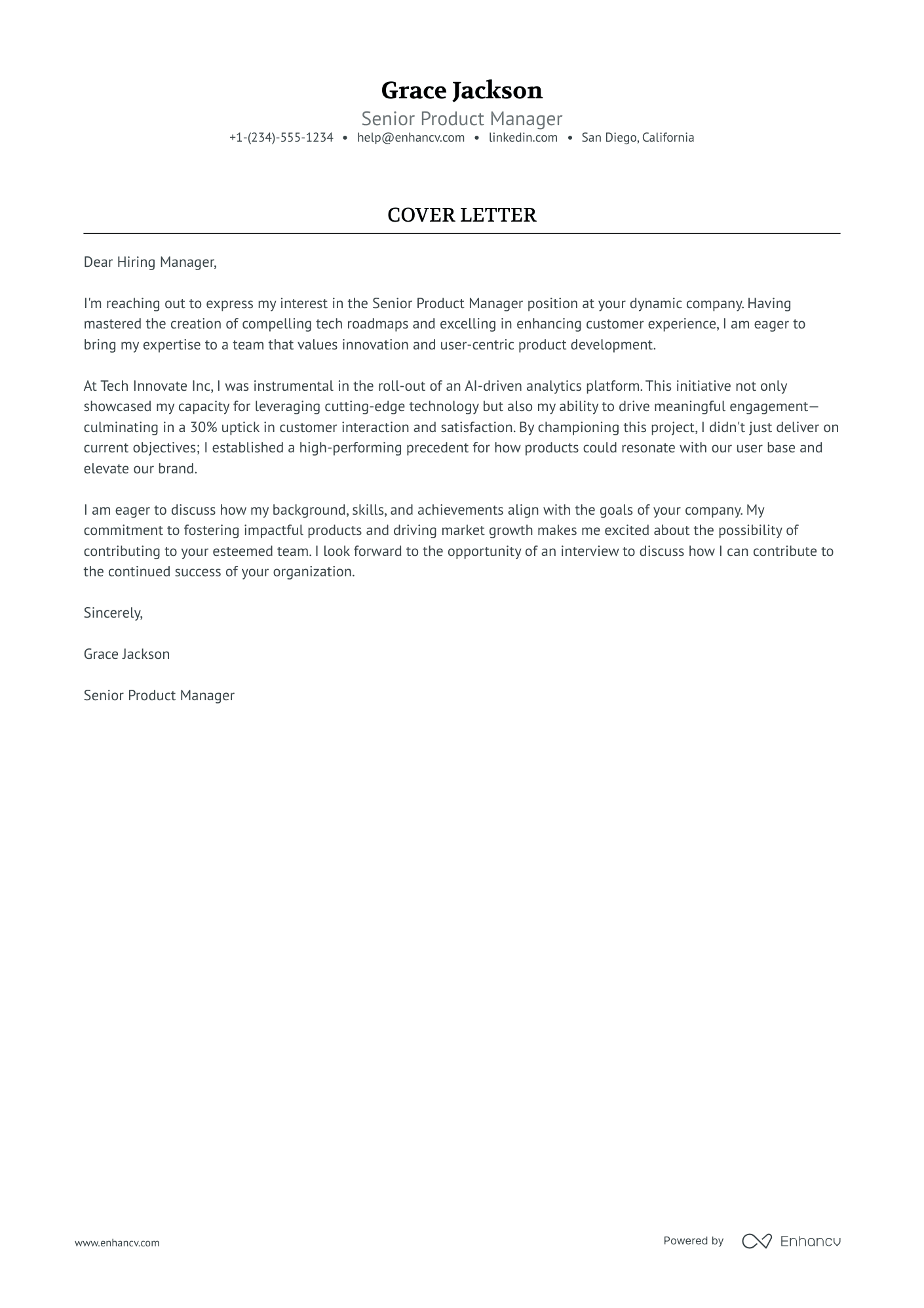 Group Product Manager cover letter