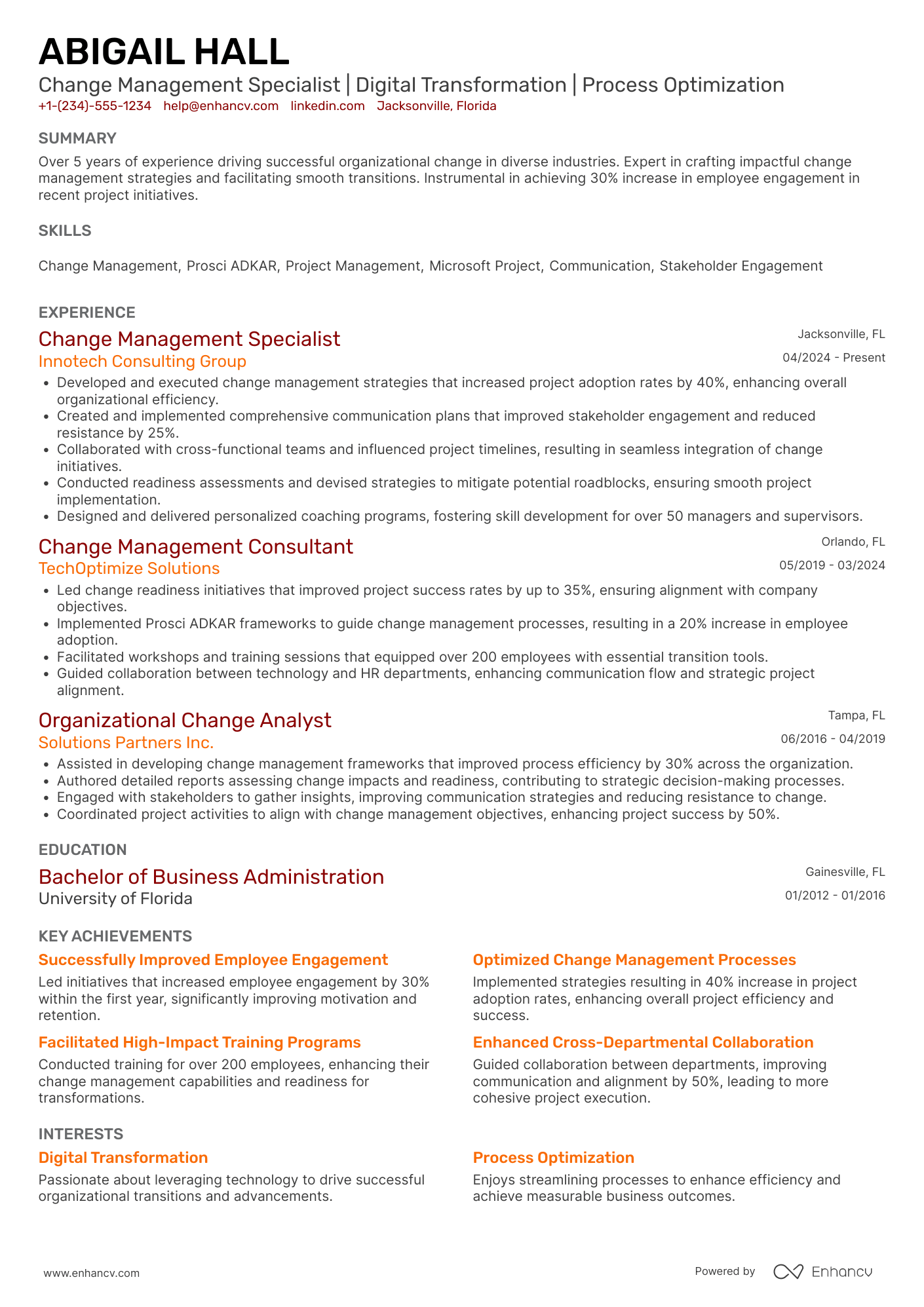 Change Management resume example
