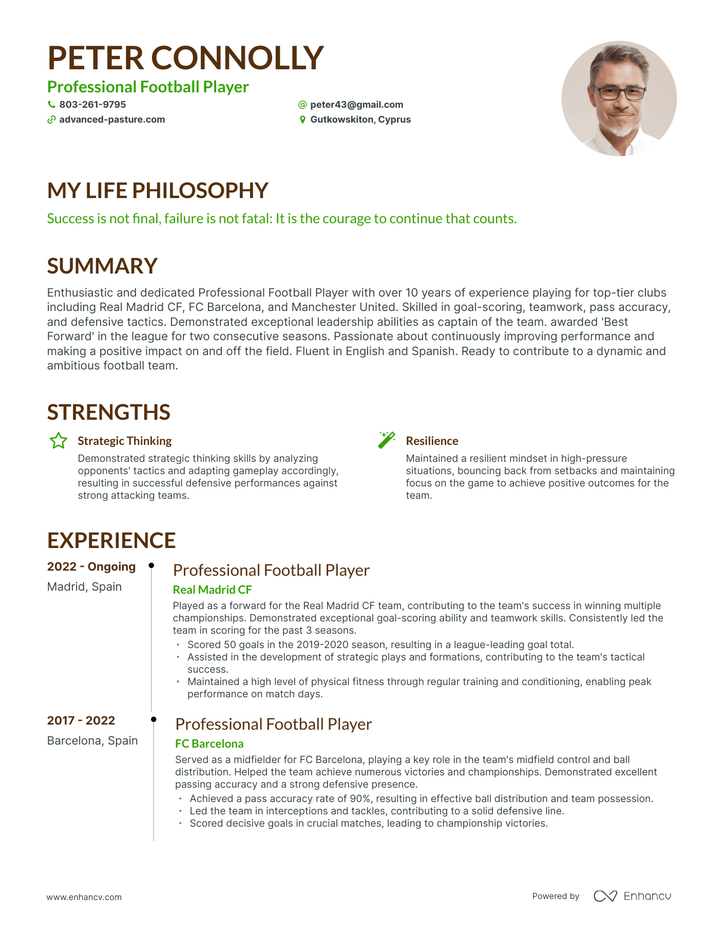 Creative Professional Football Player Resume Example