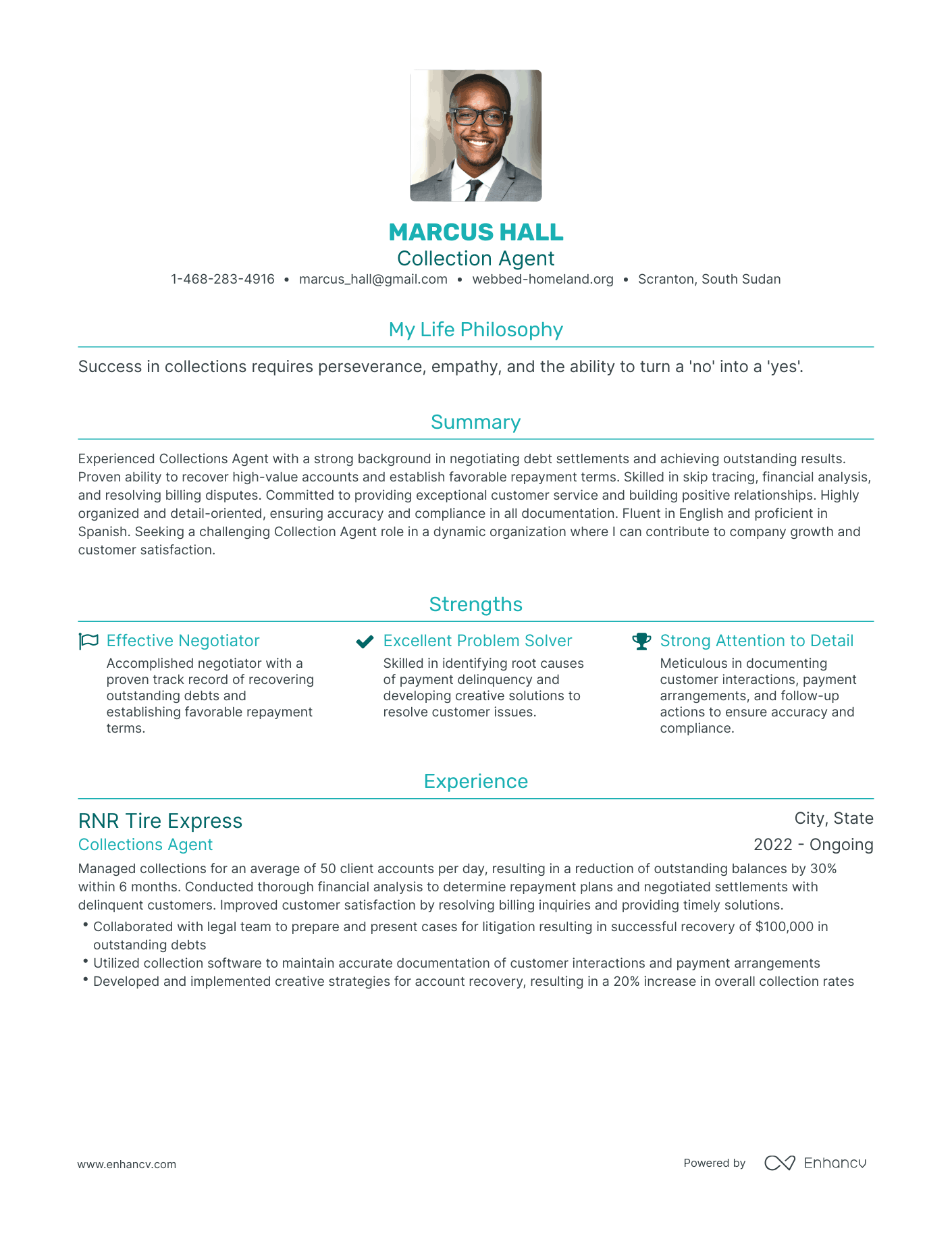 Modern Collection Agent Resume Example