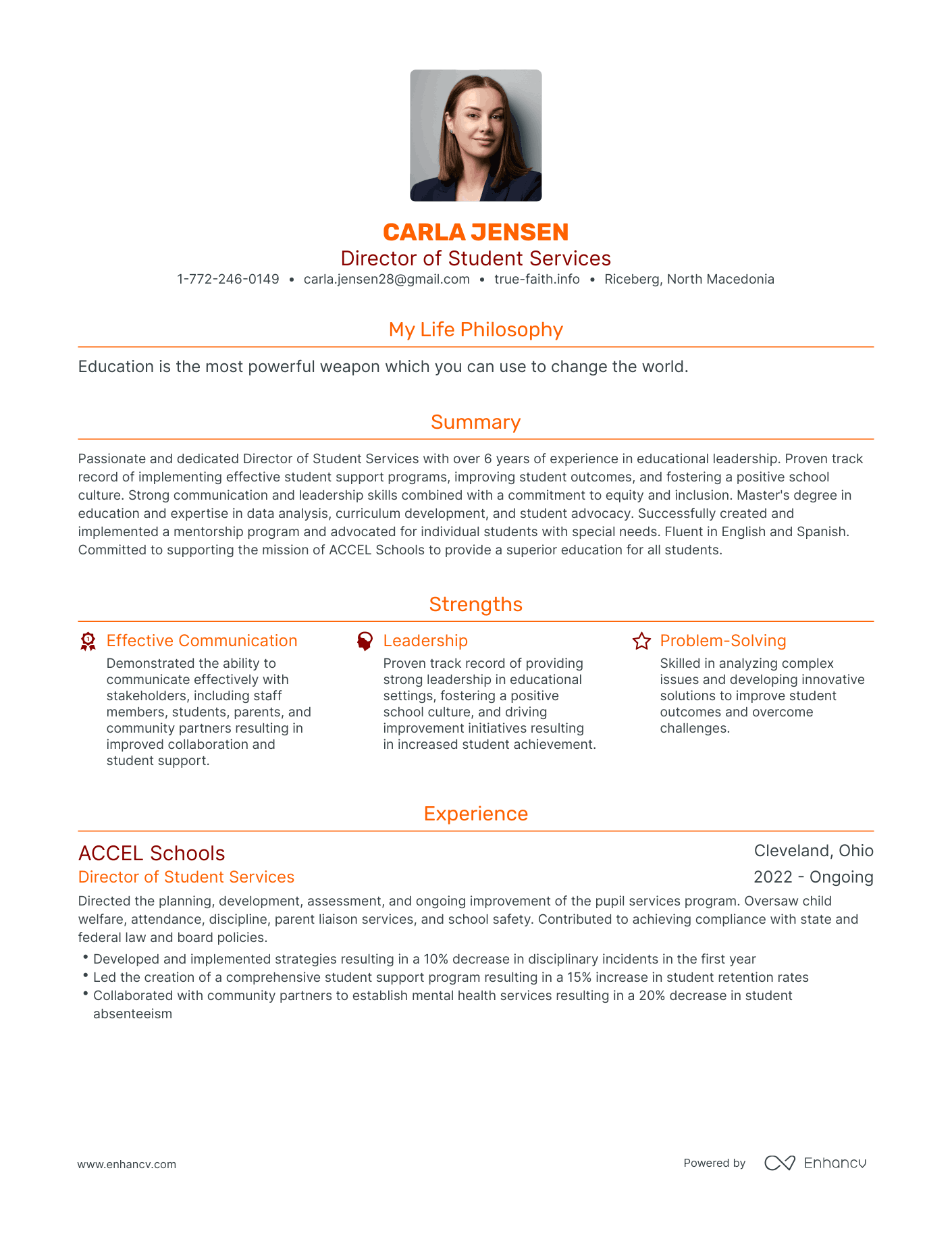 Modern Director of Student Services Resume Example