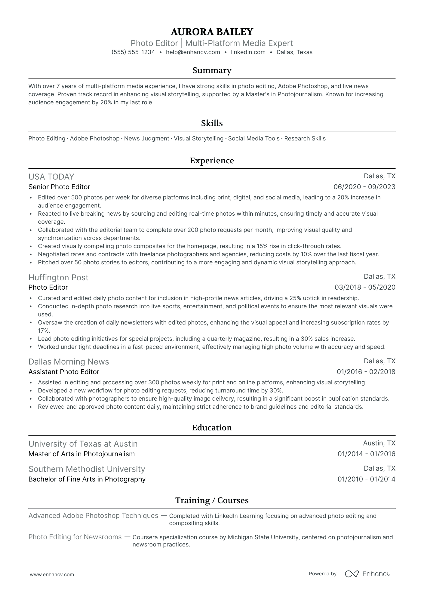 Junior Photo Editor resume example