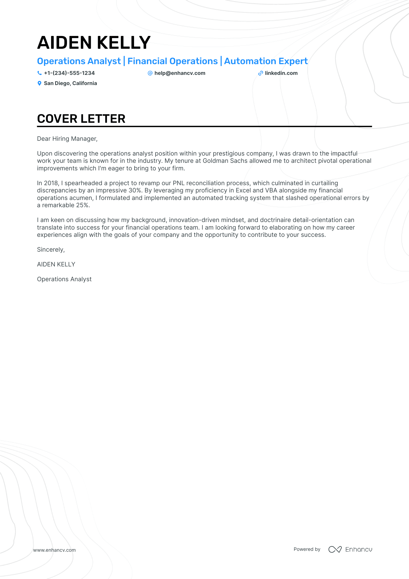 Operations Analyst cover letter