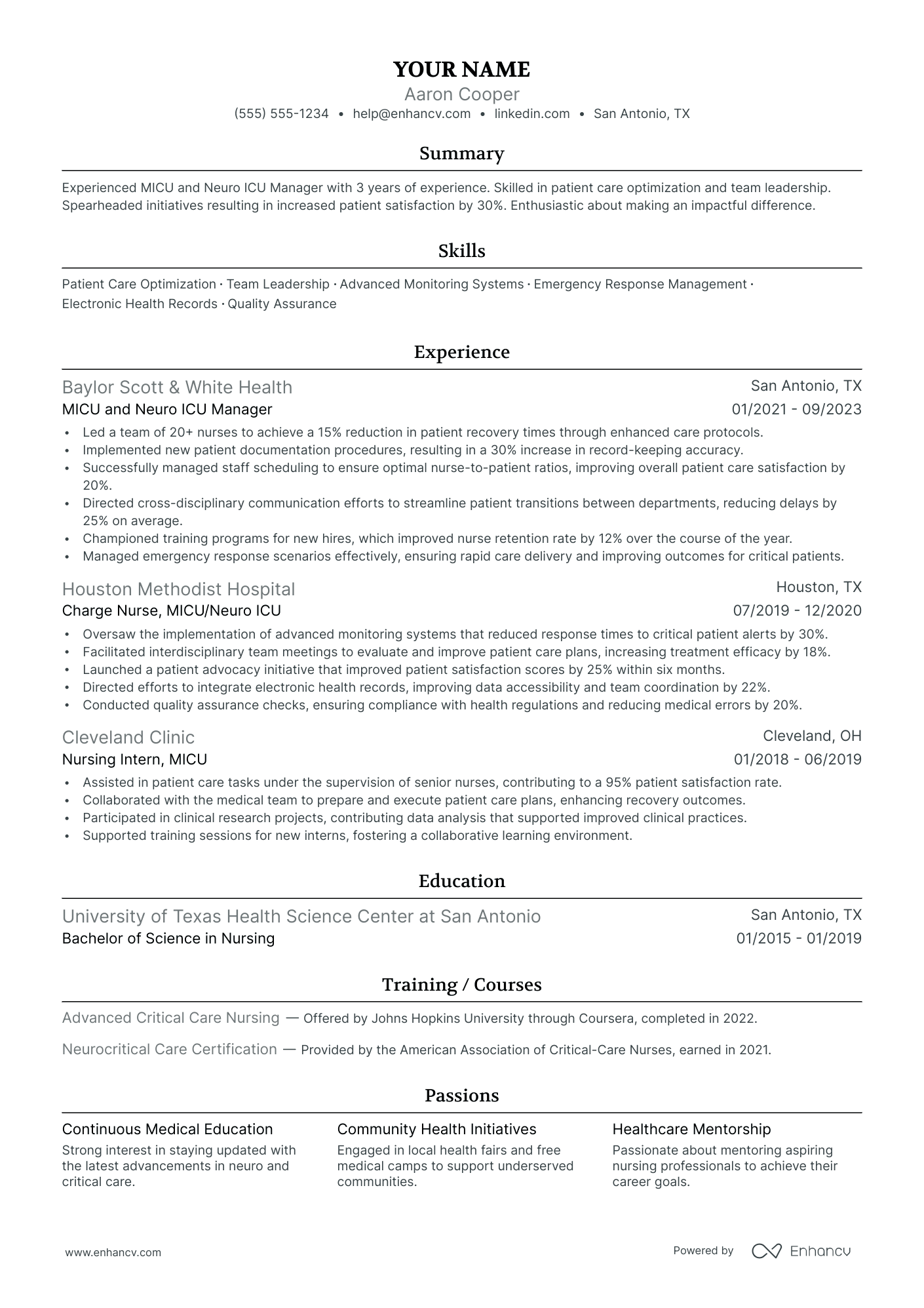 Travel Nurse Manager resume example