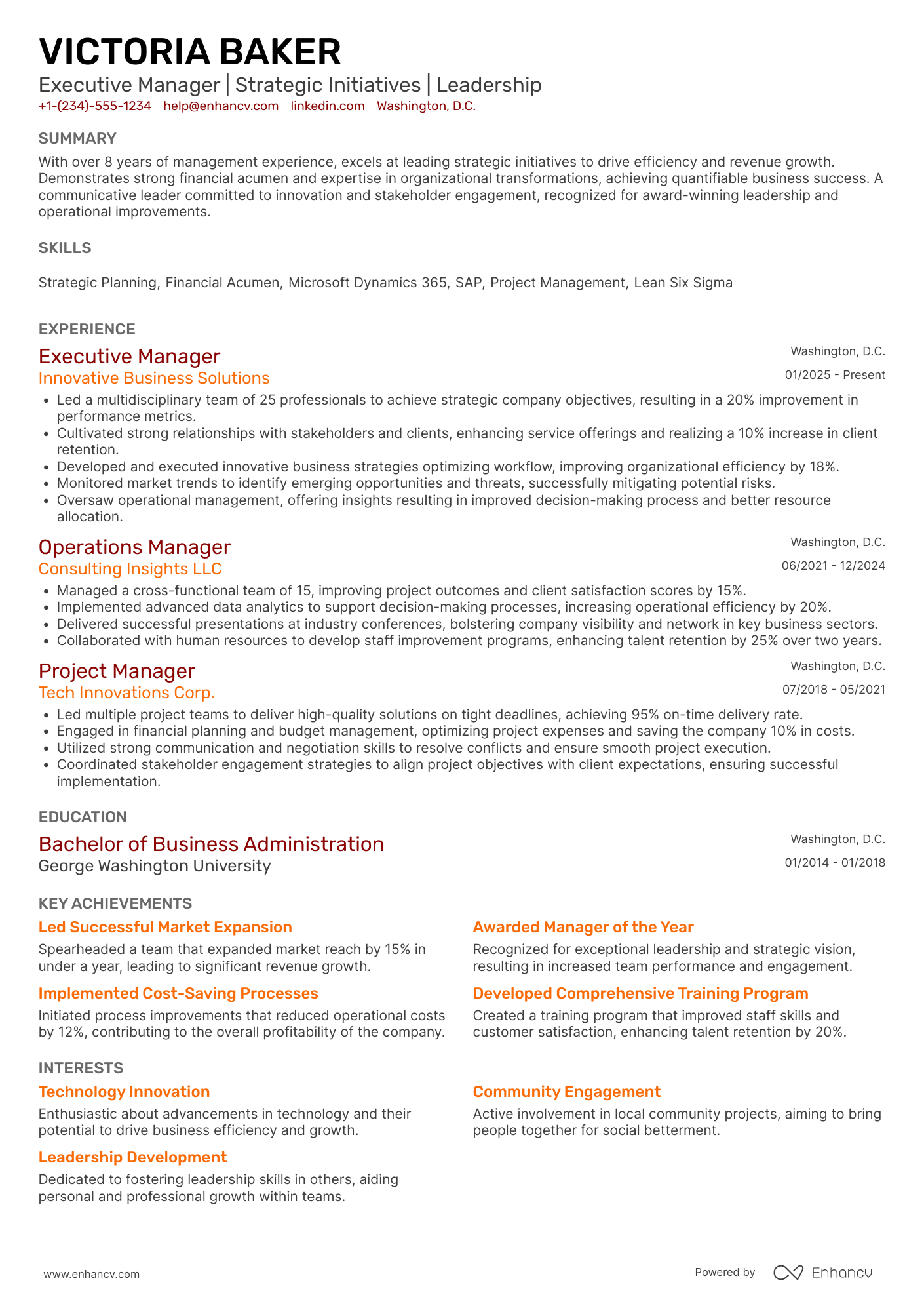 Executive Manager resume example
