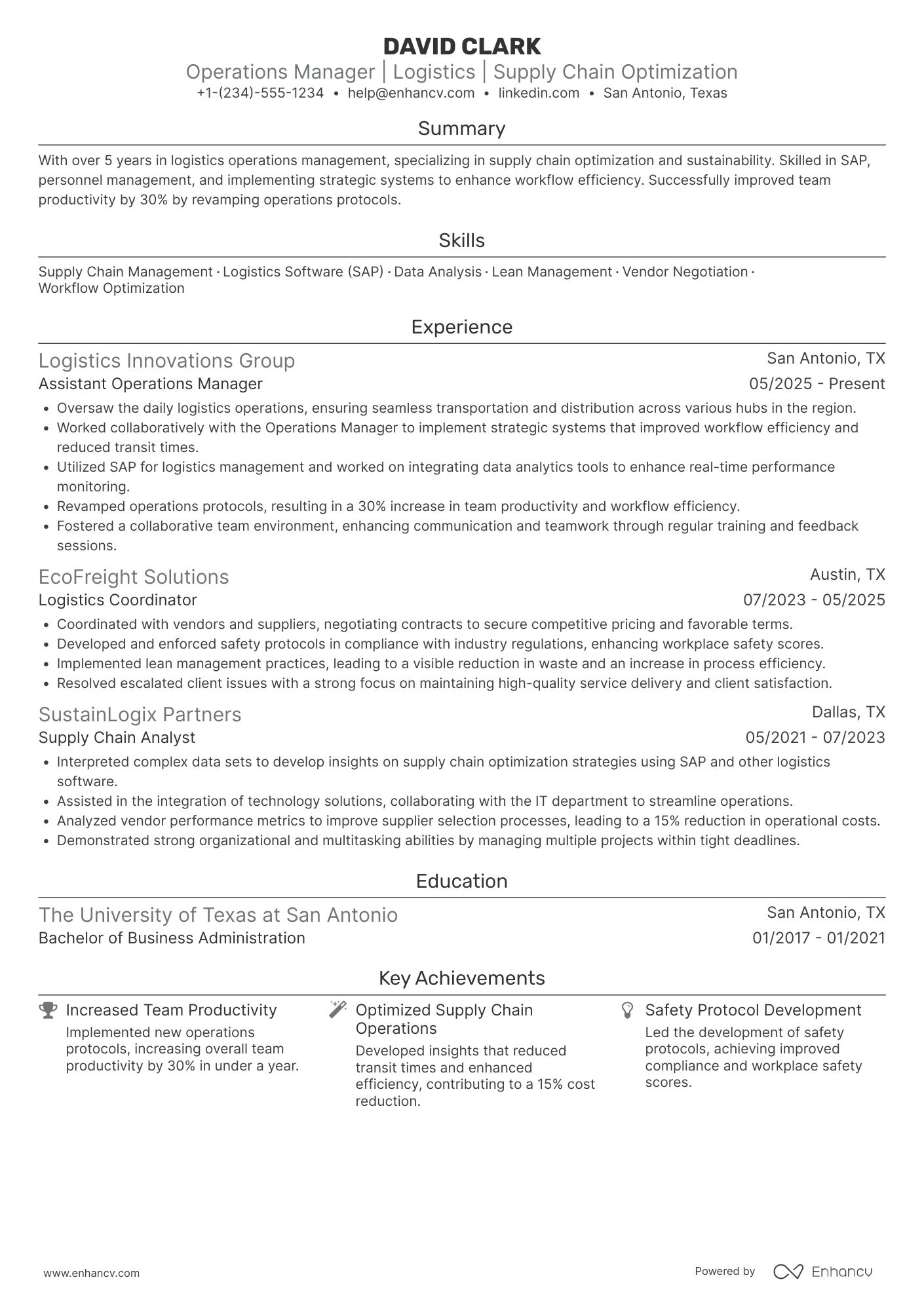 Assistant Operations Manager resume example