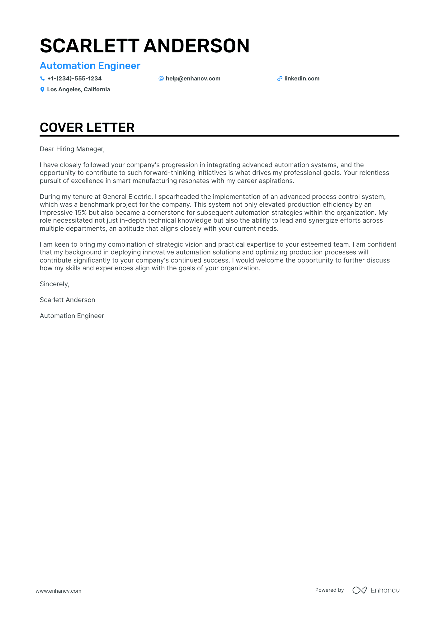 Control Systems Engineer cover letter