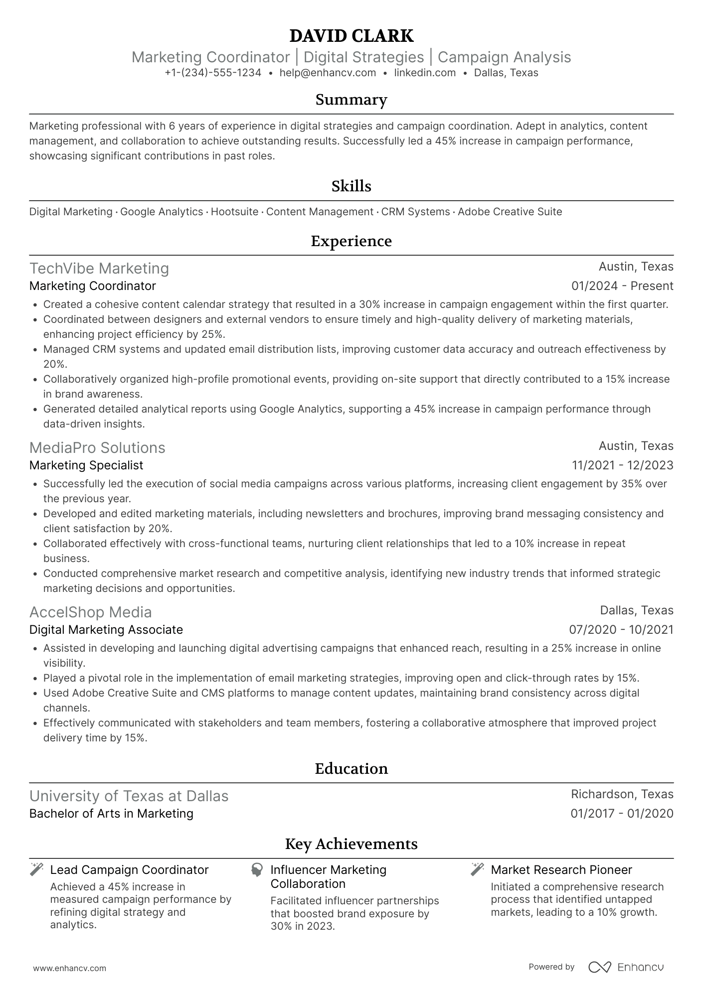Marketing Coordinator resume example