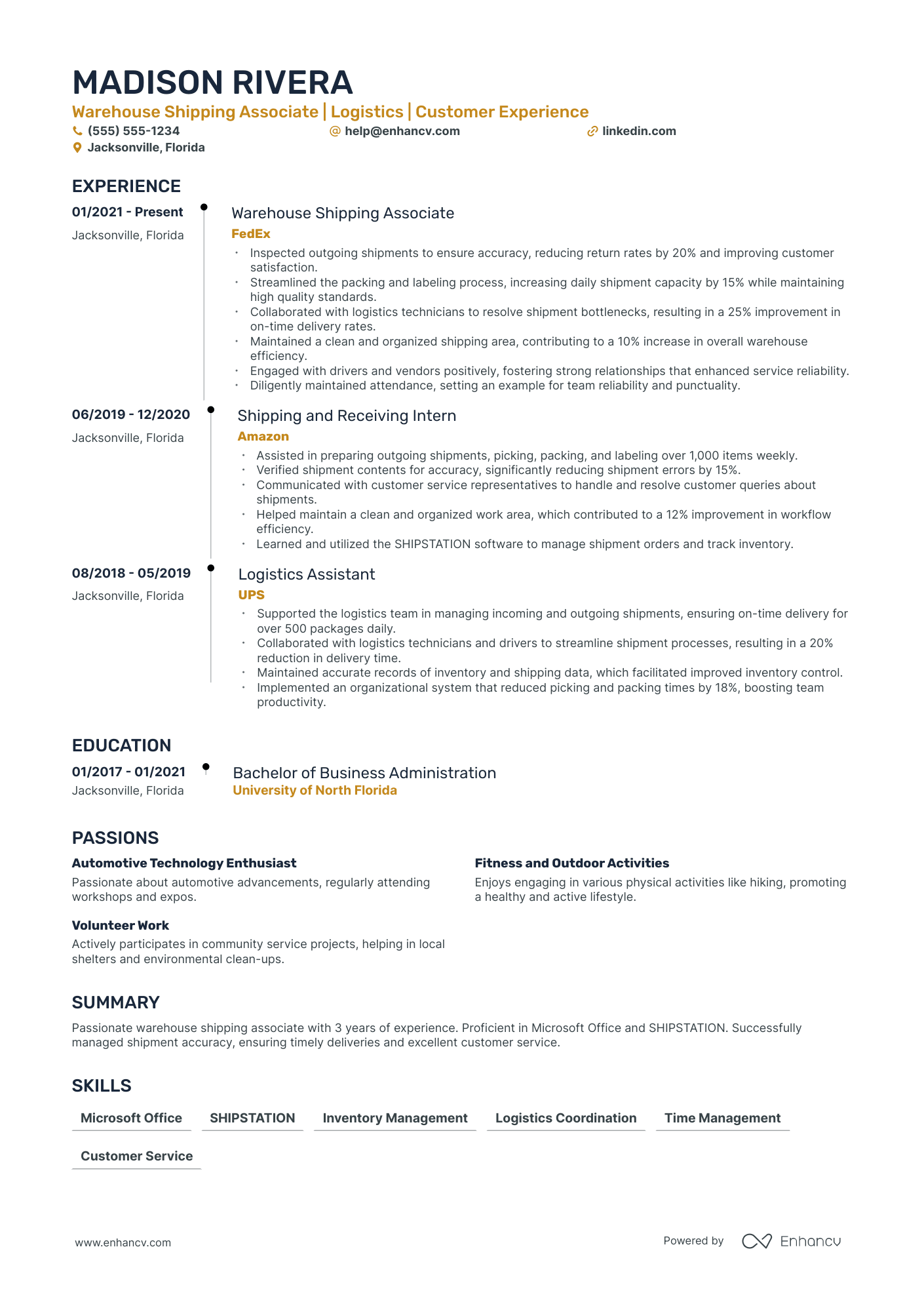 Warehouse Shipping Associate resume example