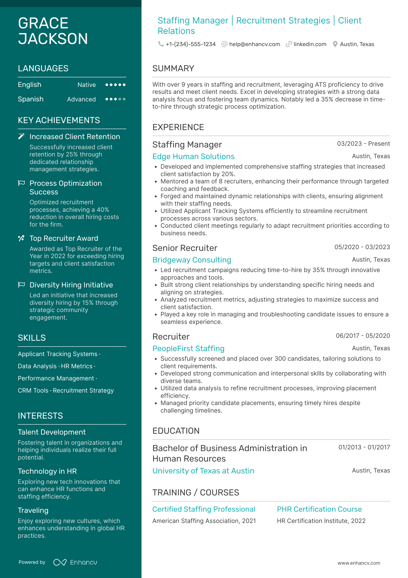 Staffing Manager resume example