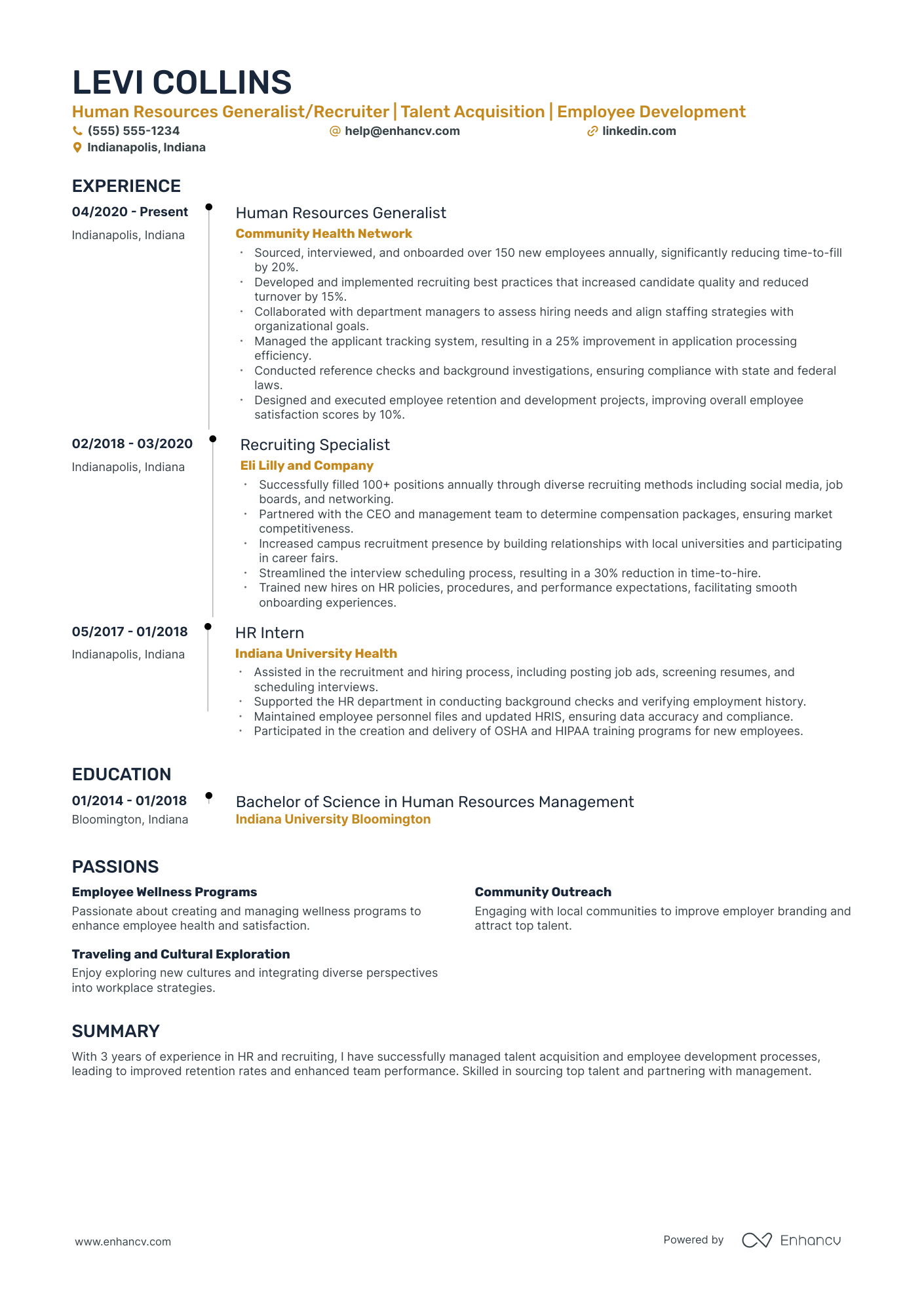 Human Resources Recruiter resume example