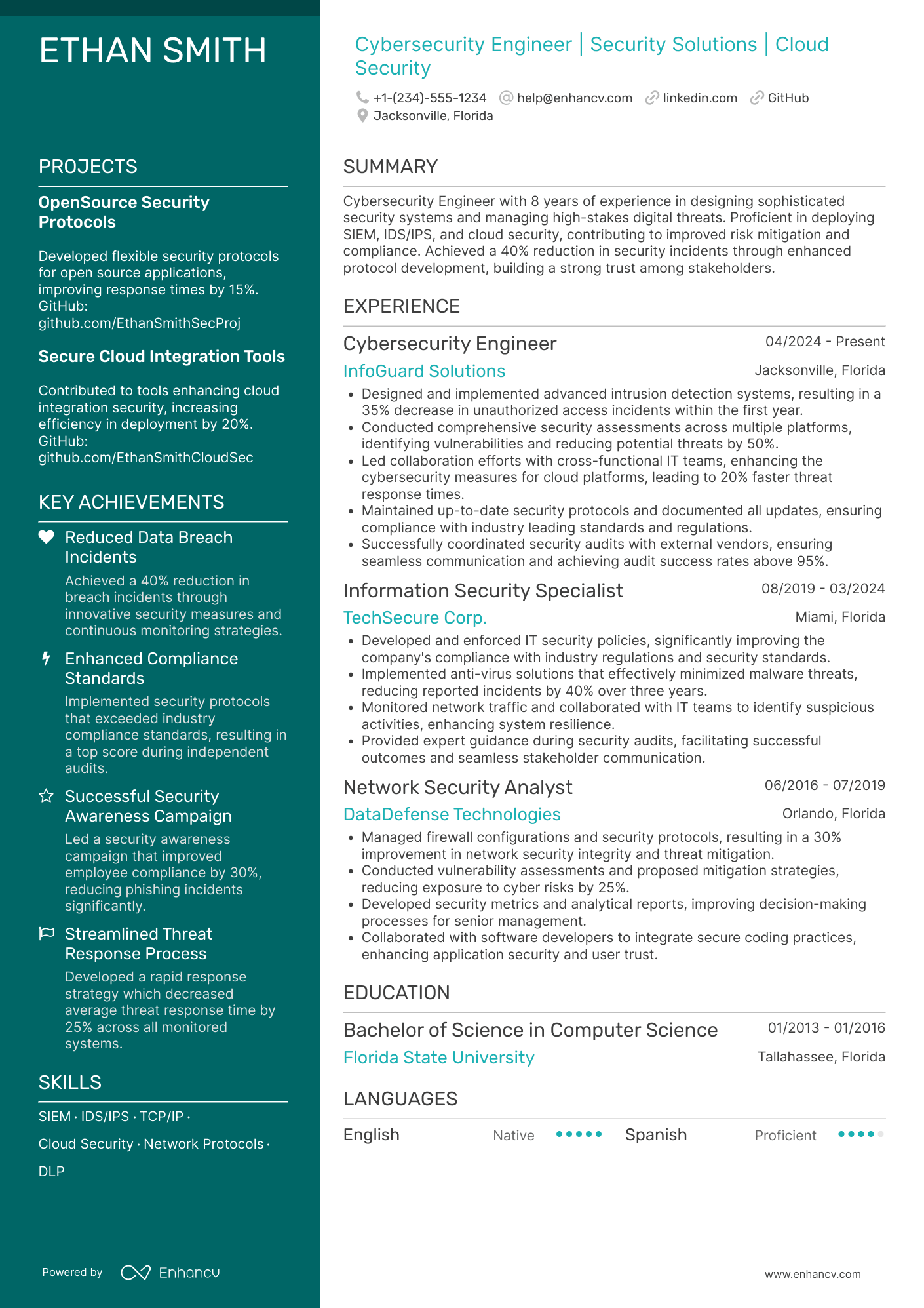 Cybersecurity Engineer resume example