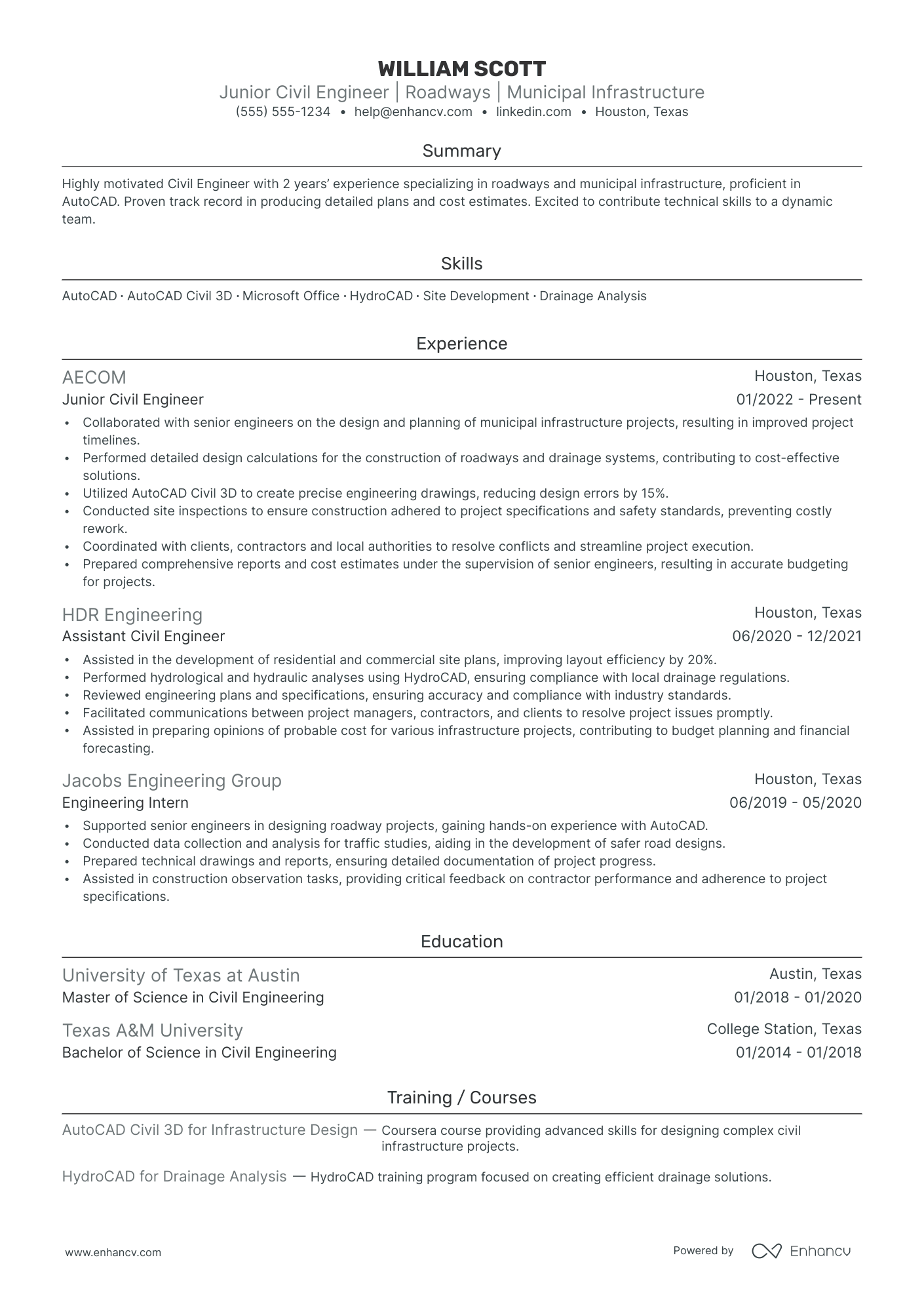 Junior Civil Engineer resume example