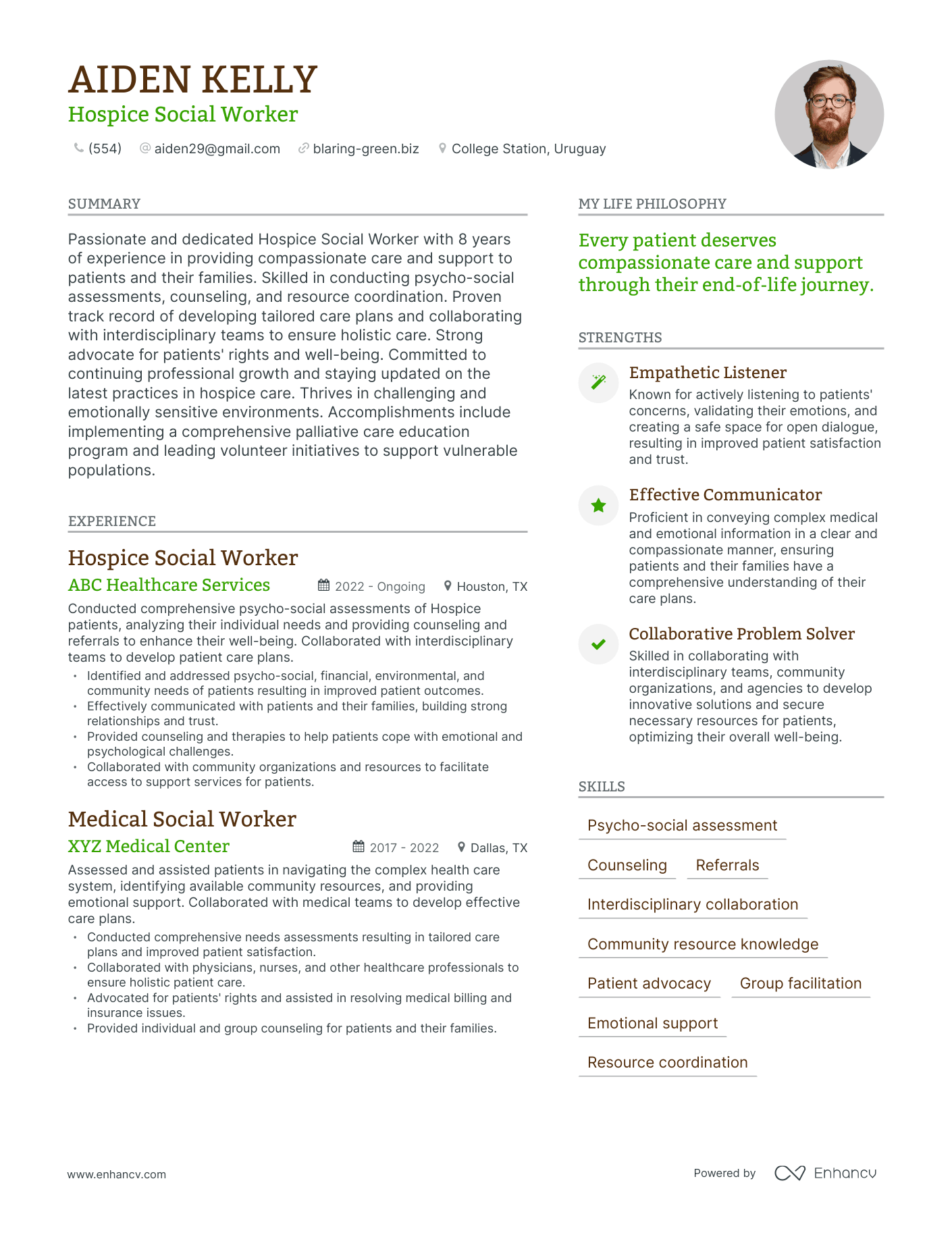 Hospice Social Worker resume example