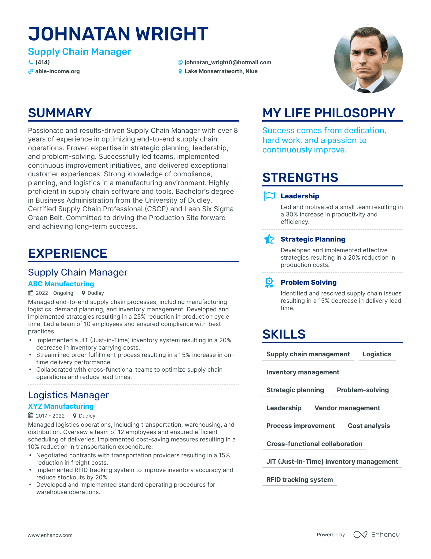 Modern Supply Chain Manager Resume Example